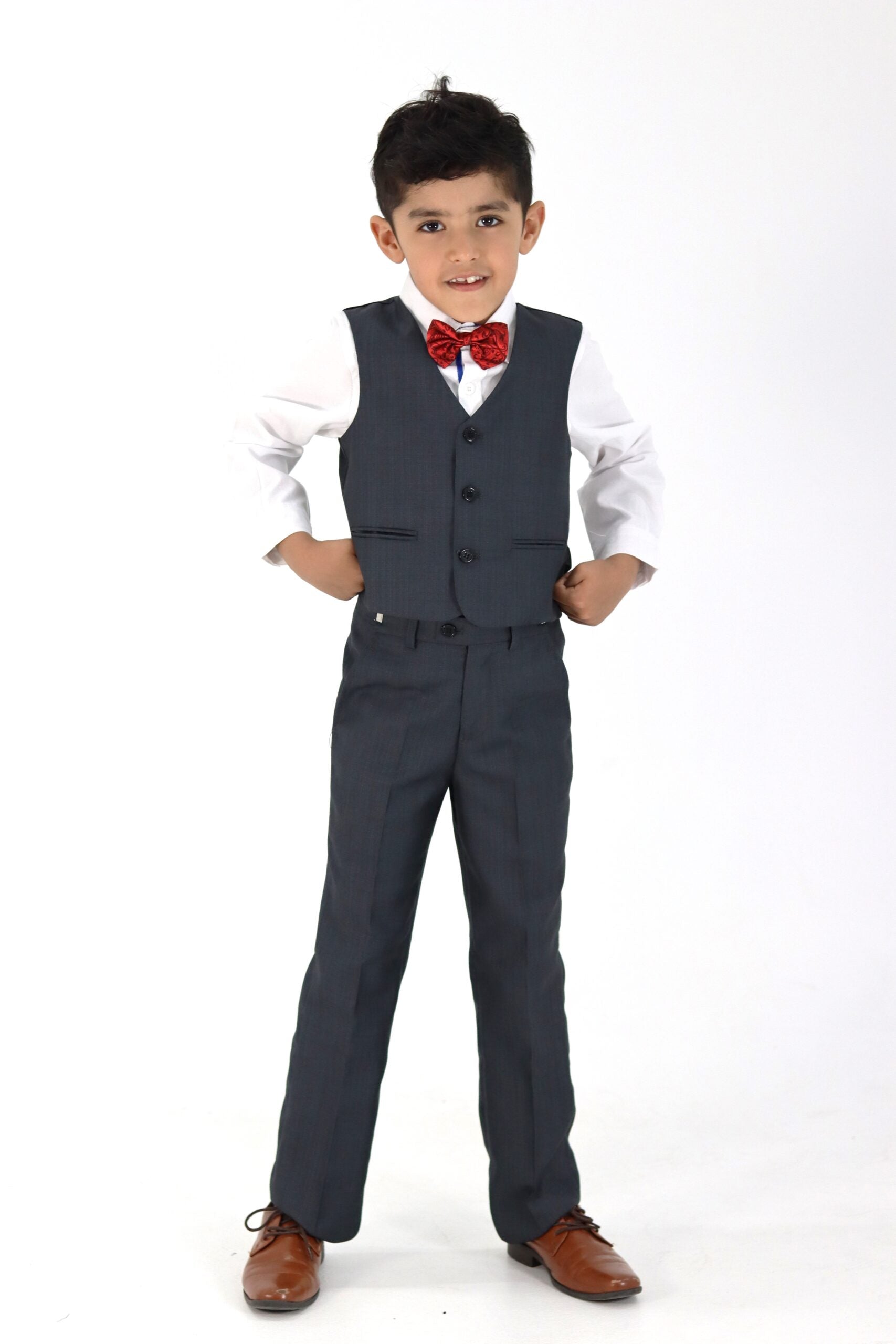Boys Grey Suit - Slim Fit Suit 3pcs Set
