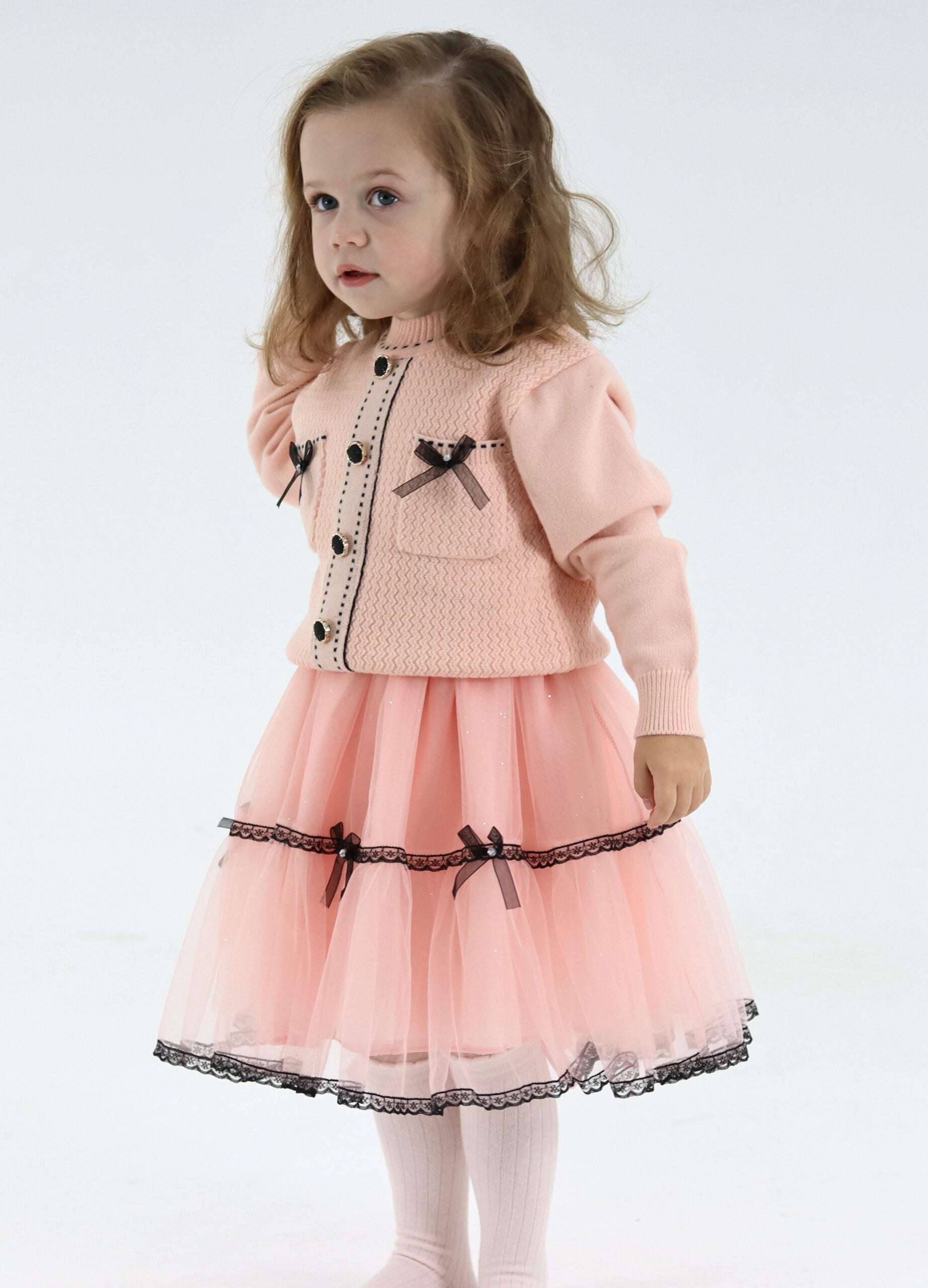 Girl Pink Knitted Top With Tutu Skirt
