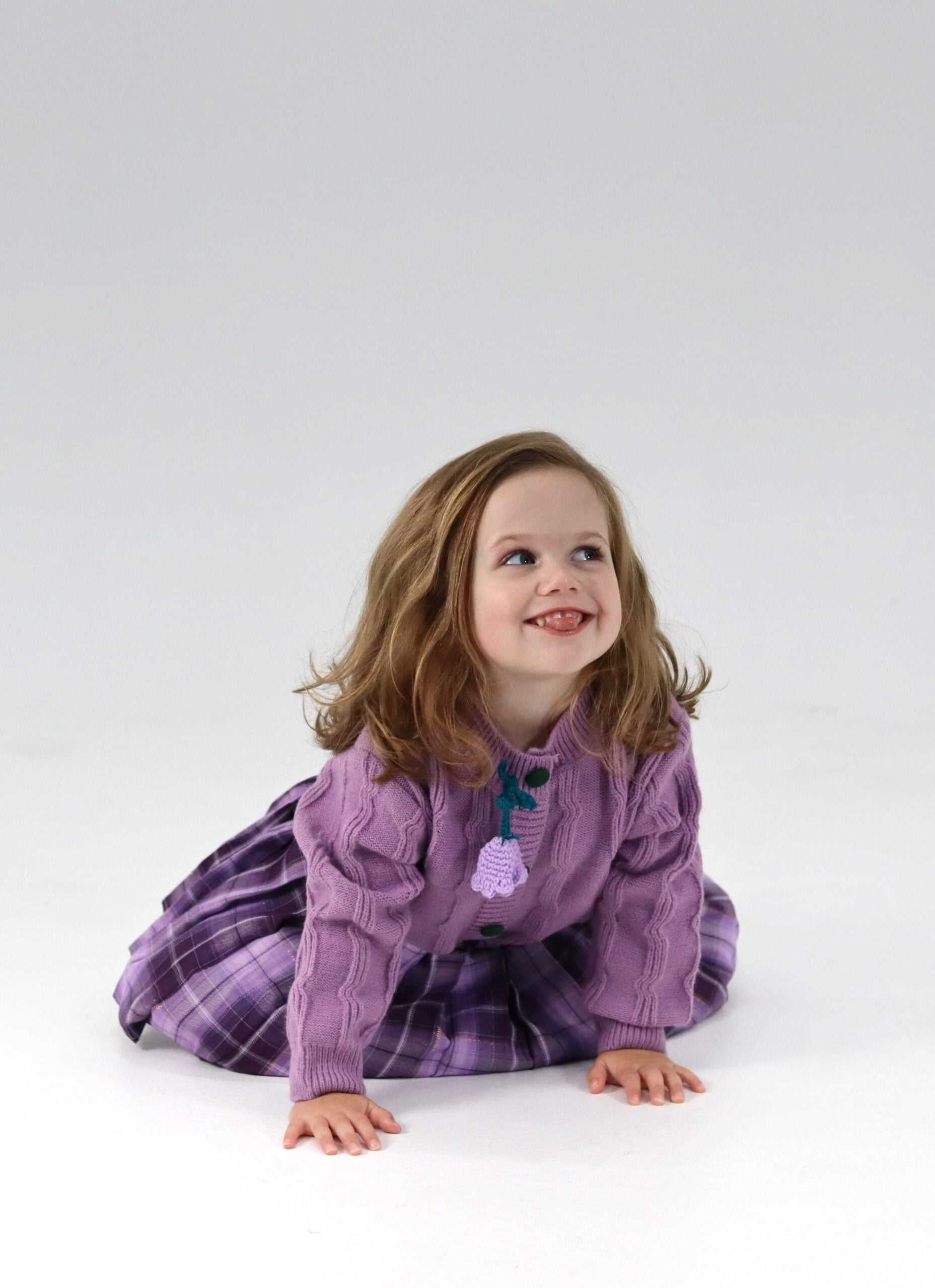 Girl Purple Knitted Top Skirt Set