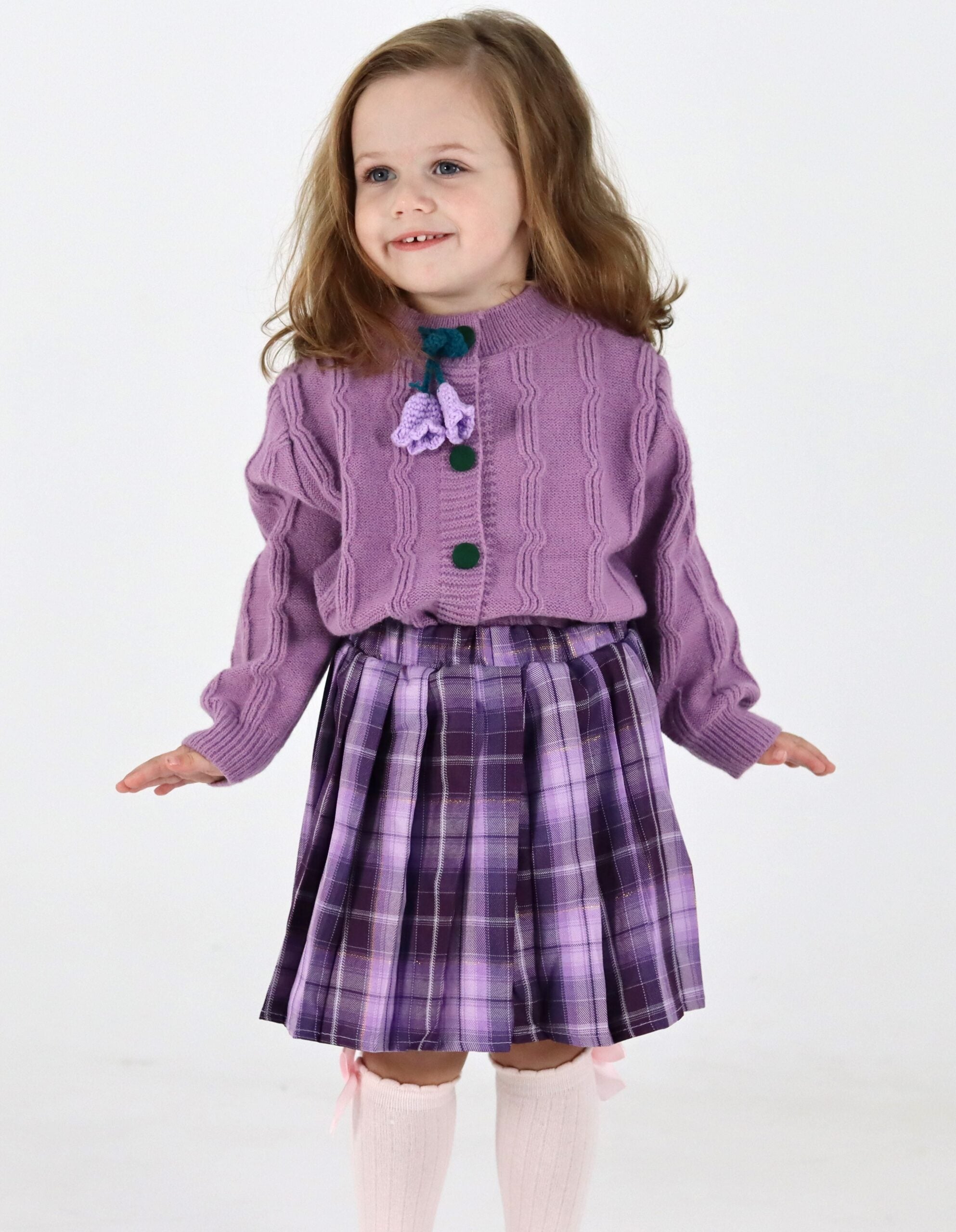 Girl Purple Knitted Top Skirt Set