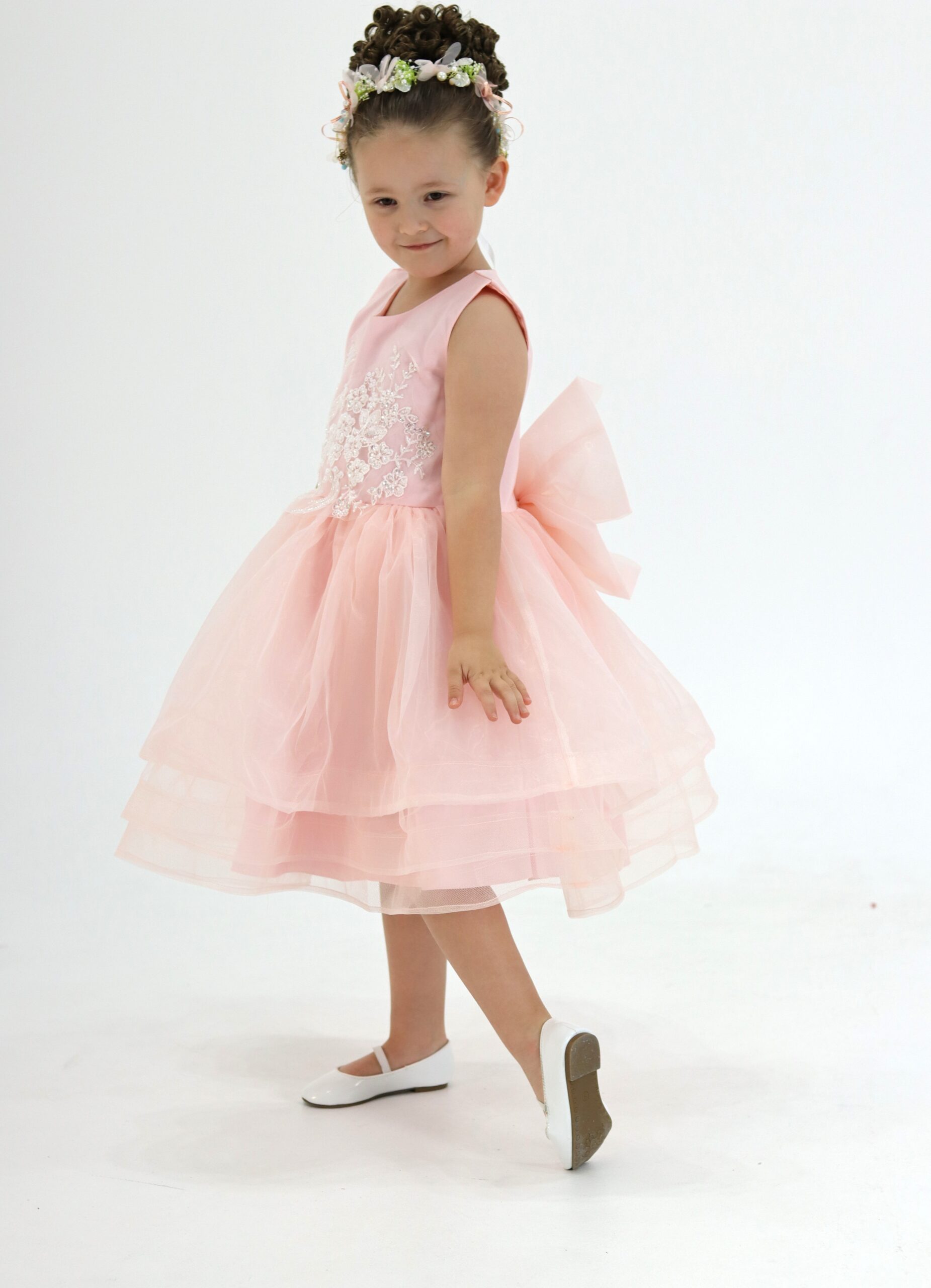 Organza Peach Tutu Dress With Beaded Lace Appliques