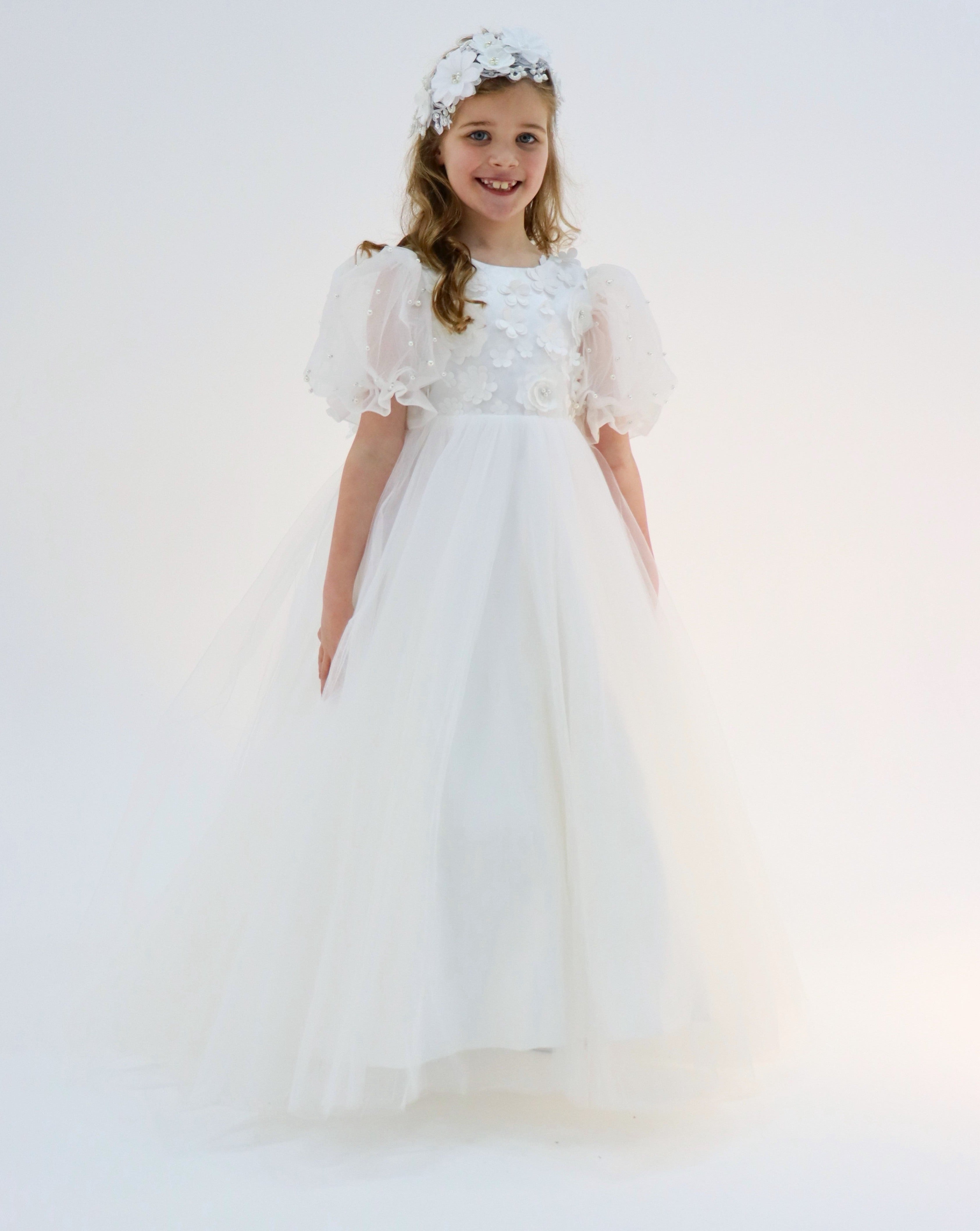 Luxury Handmade Puffy Sleeve Flower Girl Dress