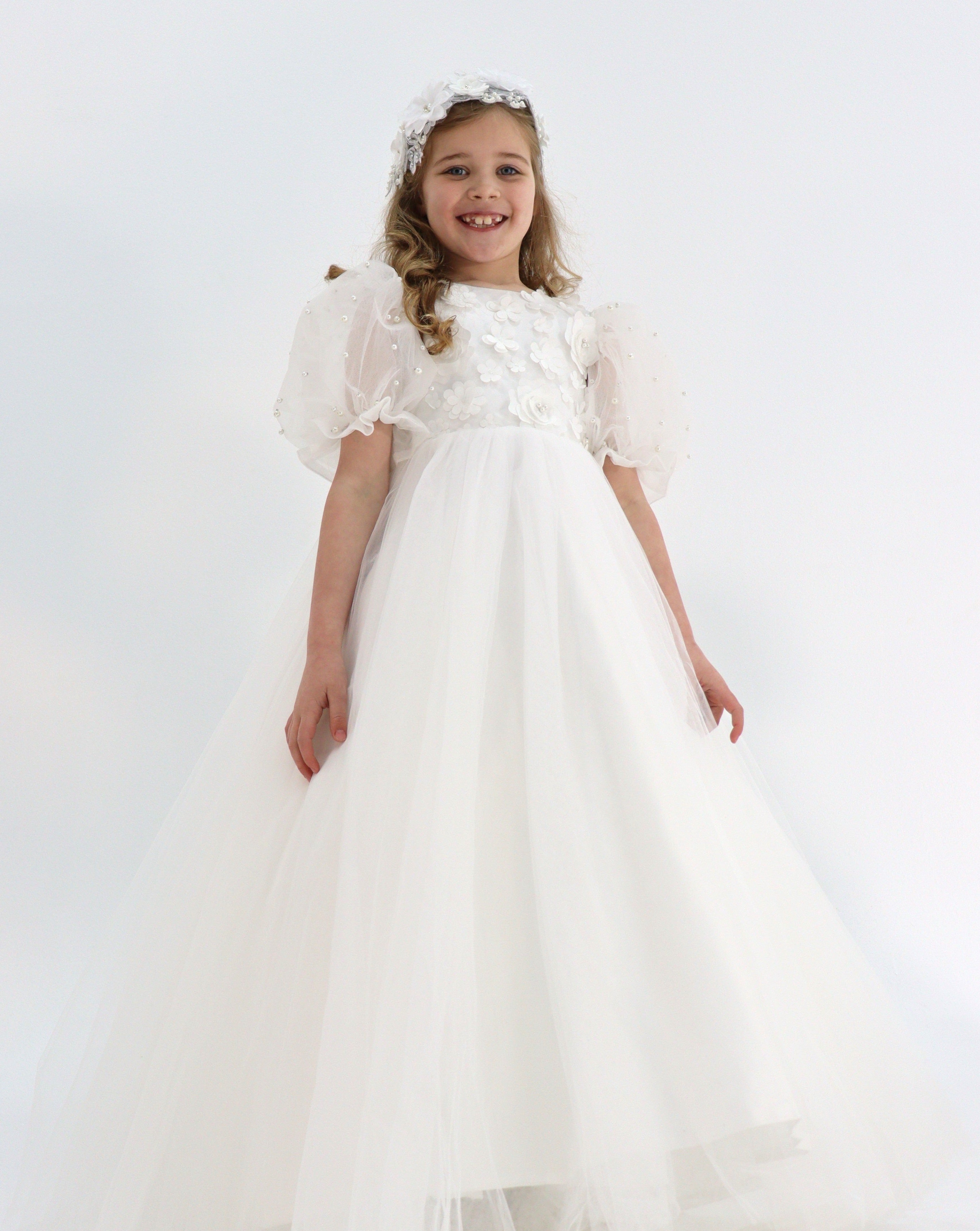 Luxury Handmade Puffy Sleeve Flower Girl Dress