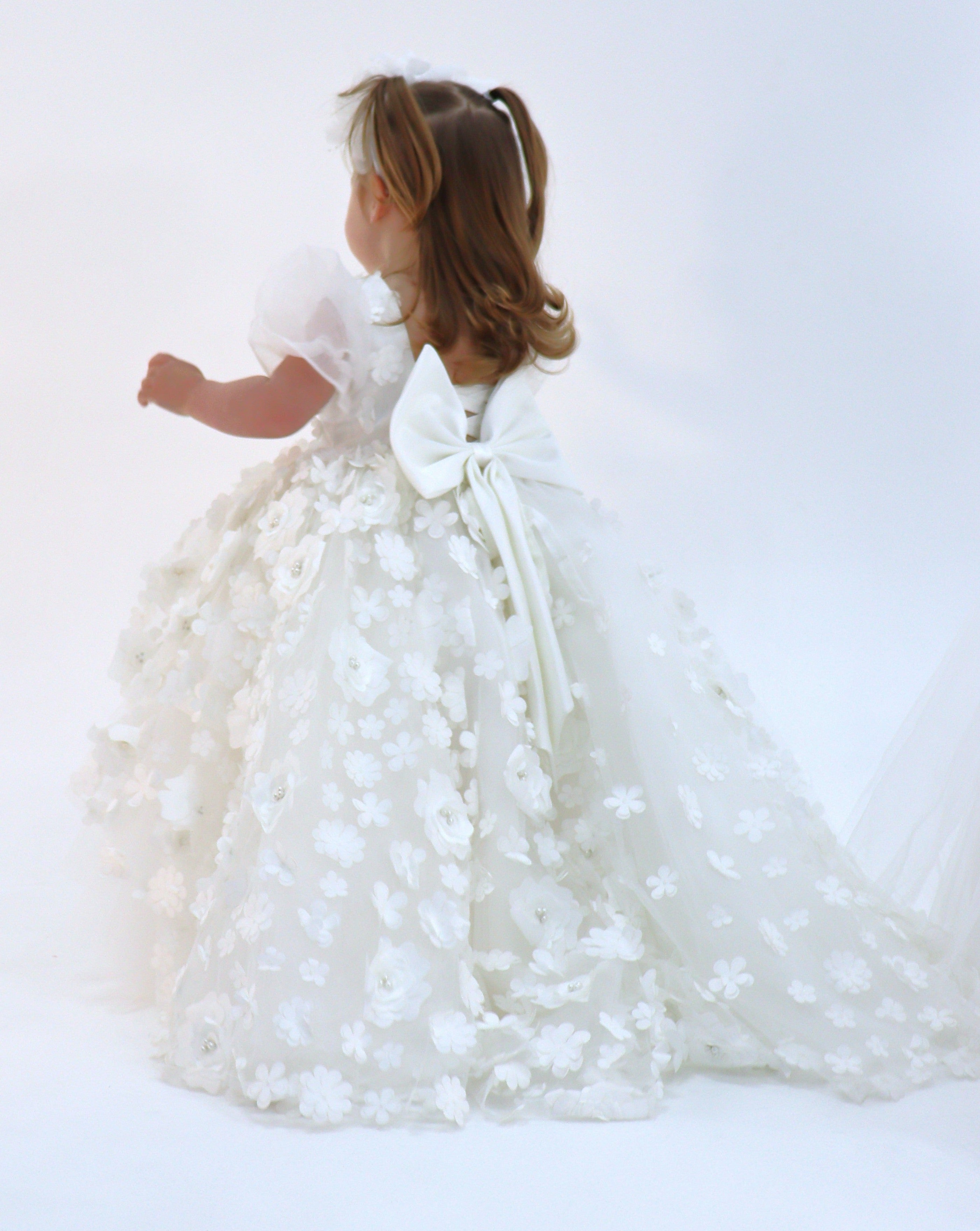 High Low Flower Girl Dress - 3D Flower Lace