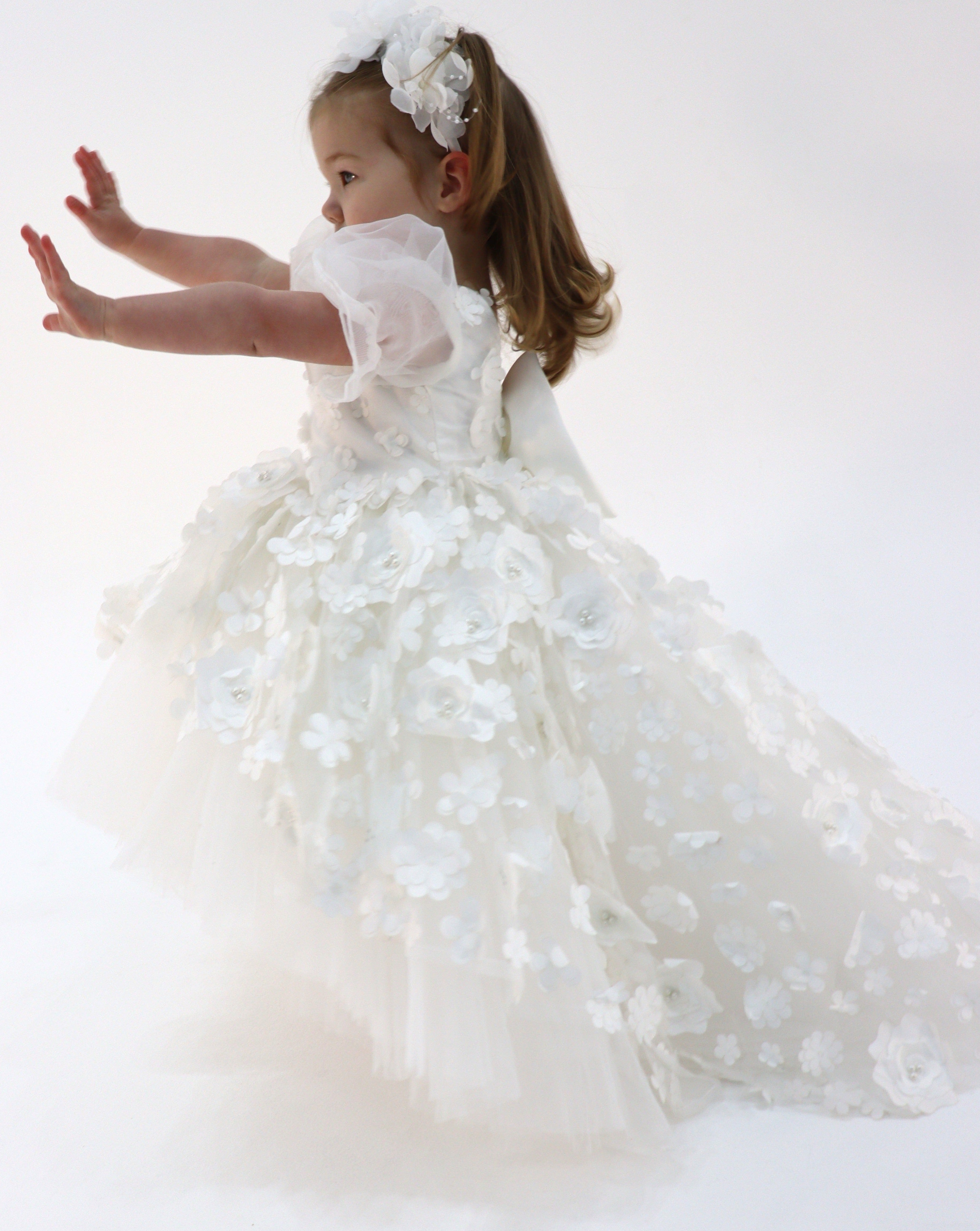High Low Flower Girl Dress - 3D Flower Lace