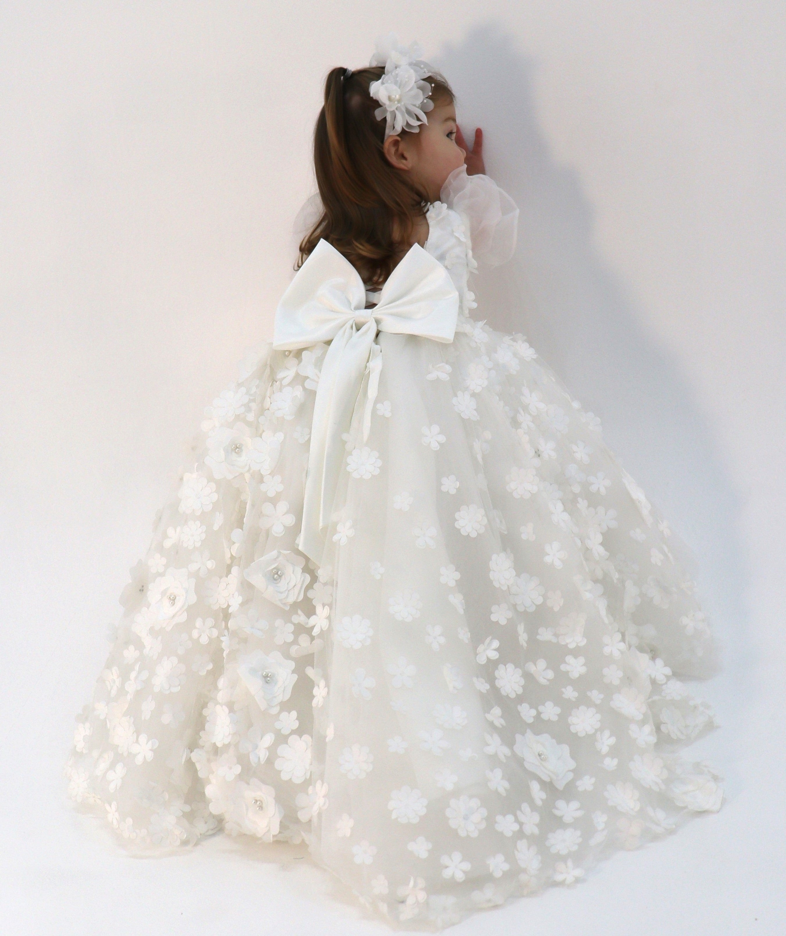 High Low Flower Girl Dress - 3D Flower Lace