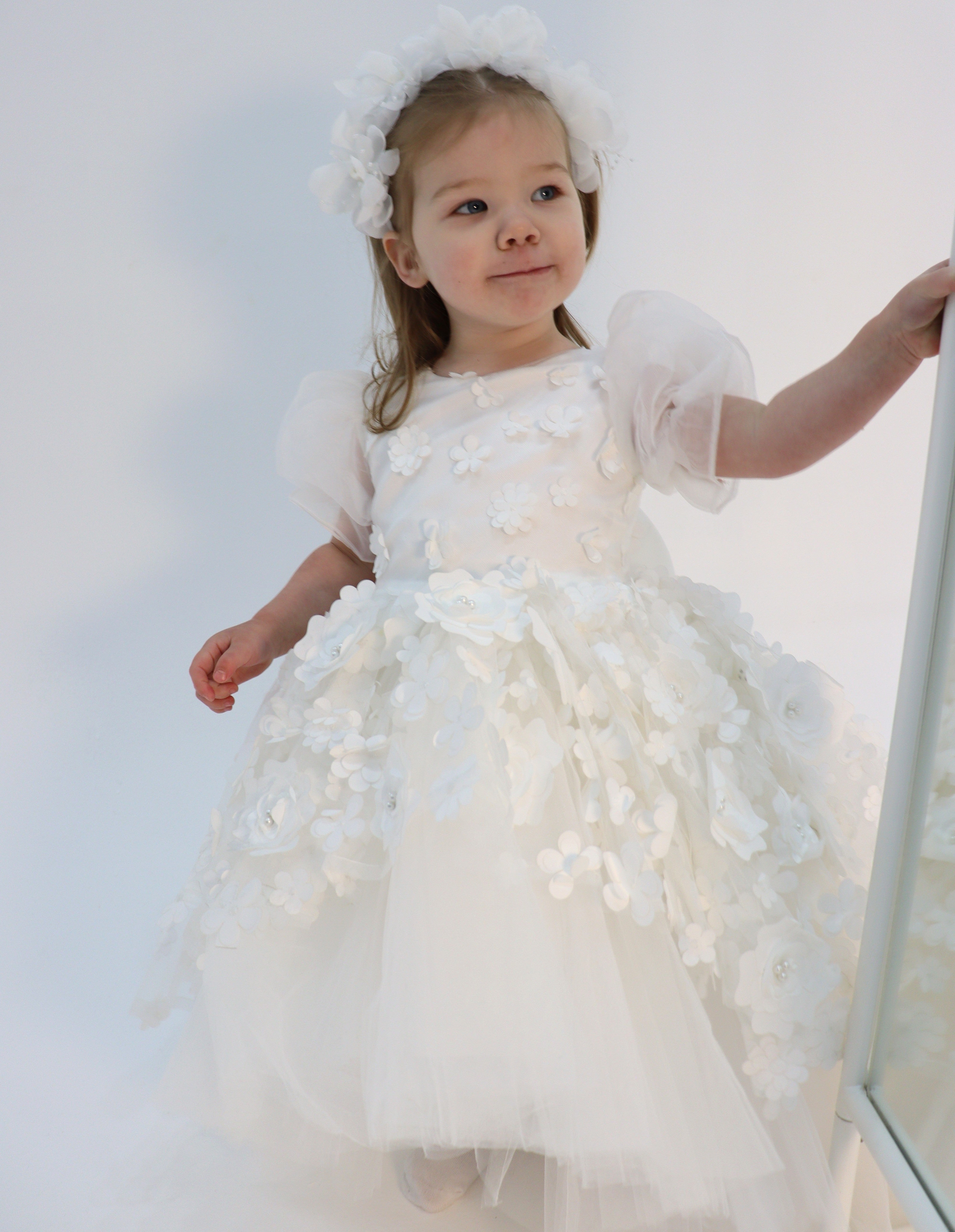 High Low Flower Girl Dress - 3D Flower Lace