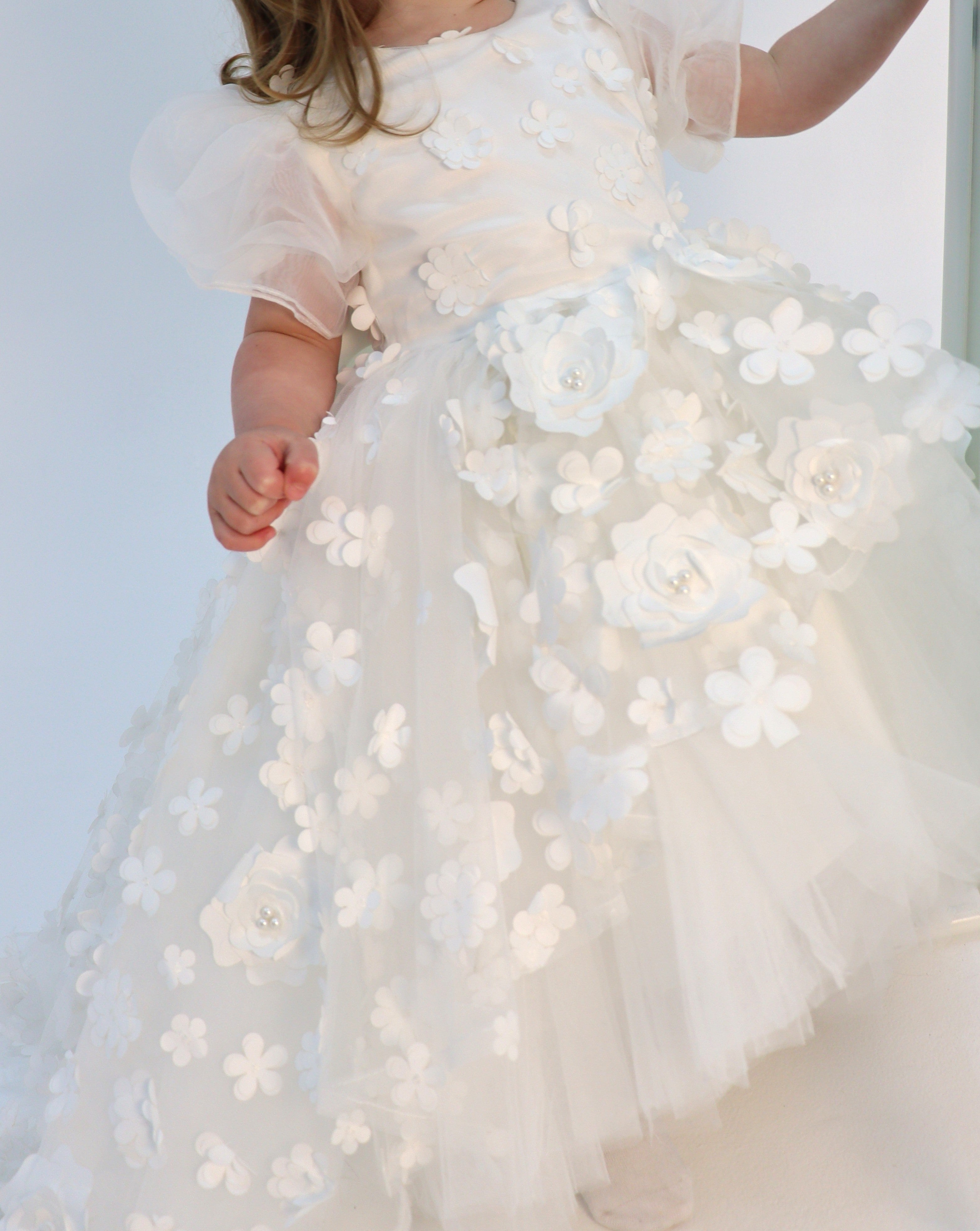 High Low Flower Girl Dress - 3D Flower Lace