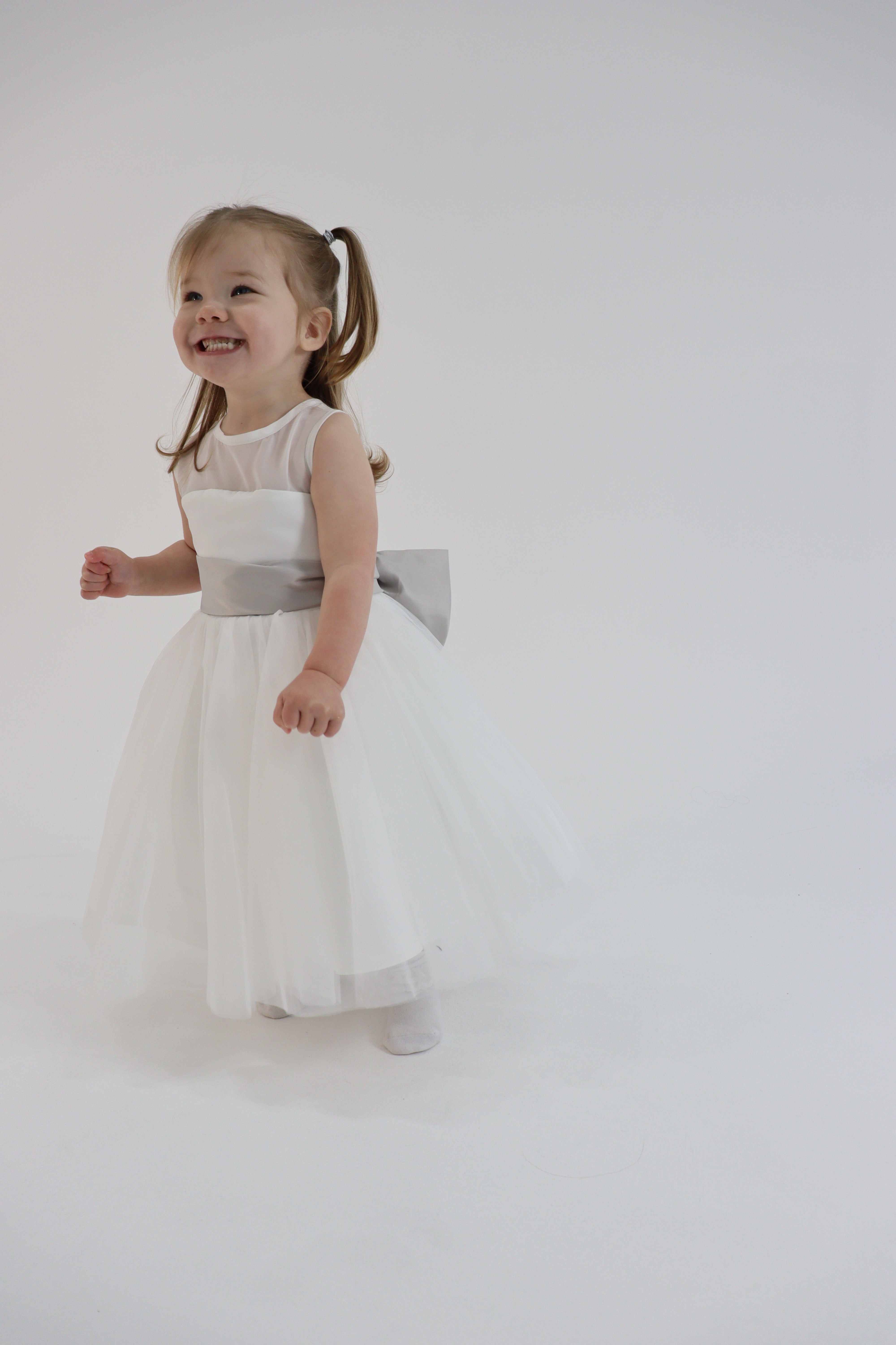 Flower Girl Dress With Grey Big Bow