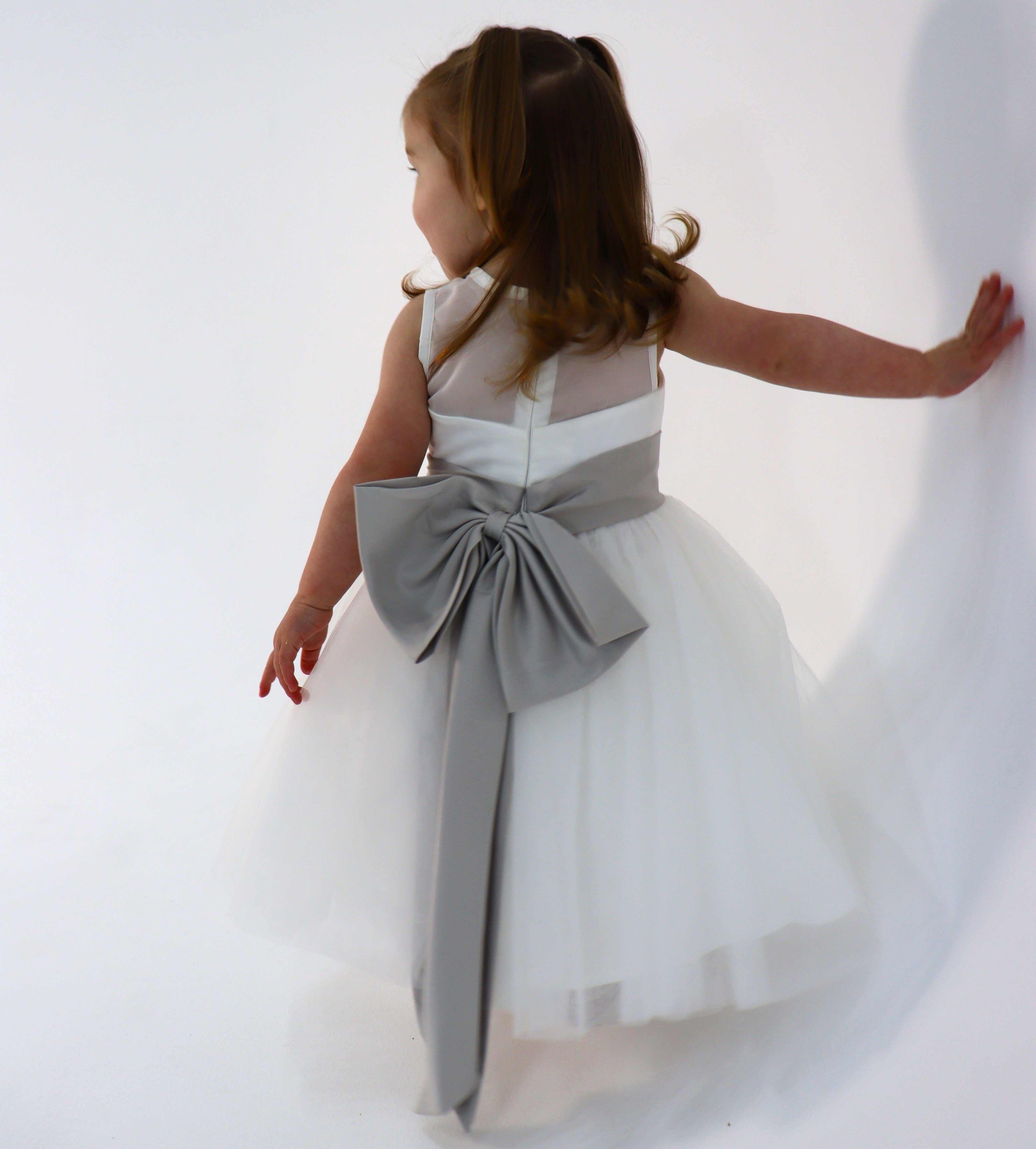Flower Girl Dress With Grey Big Bow