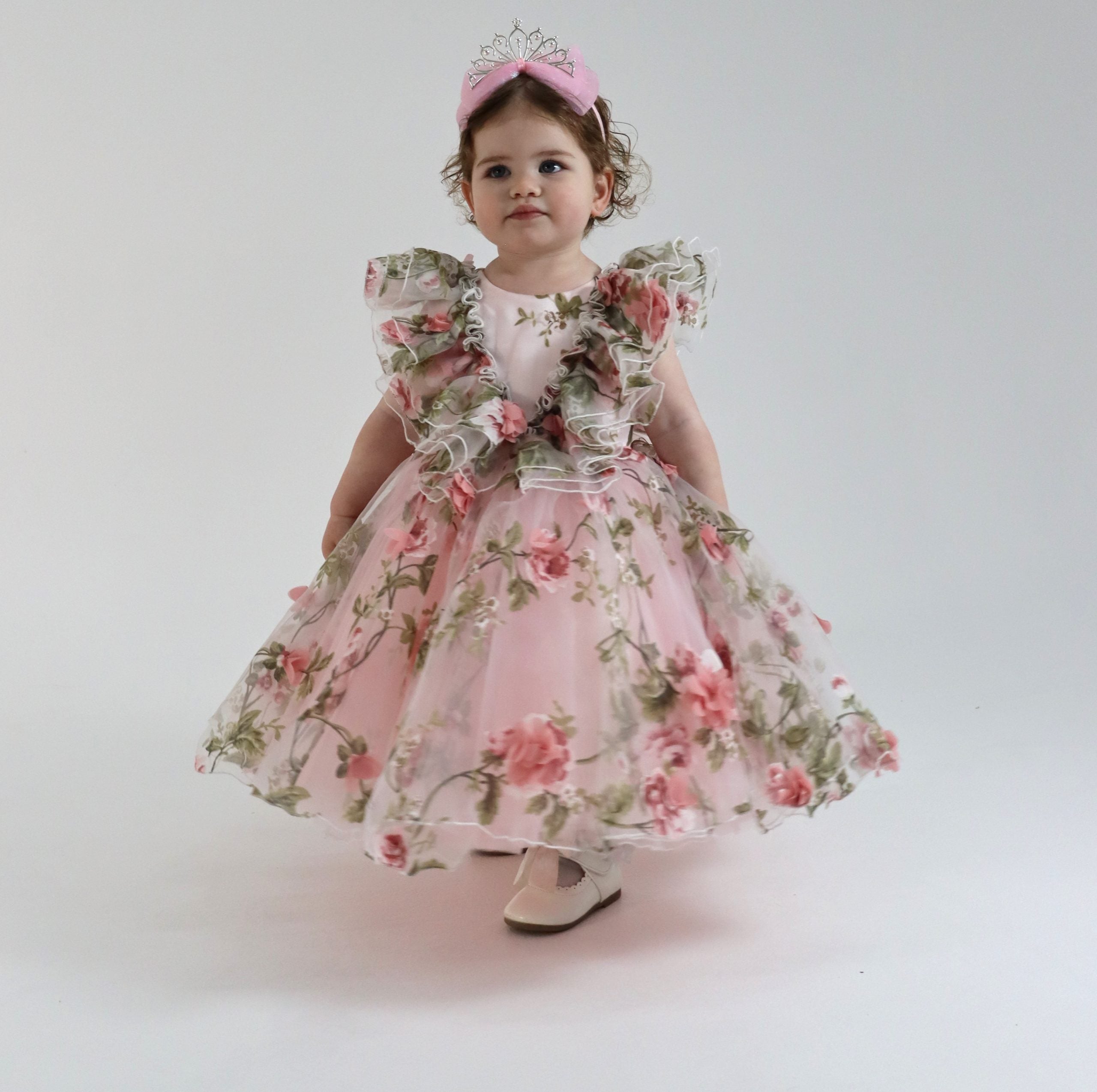 Girls Dress First Birthday - Pink with Floral Design