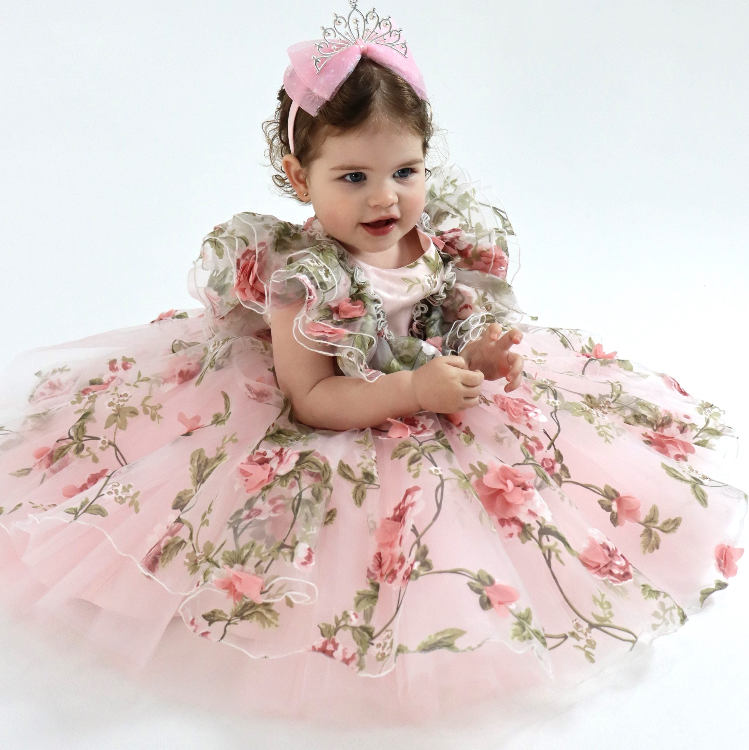 Girls Dress First Birthday - Pink with Floral Design