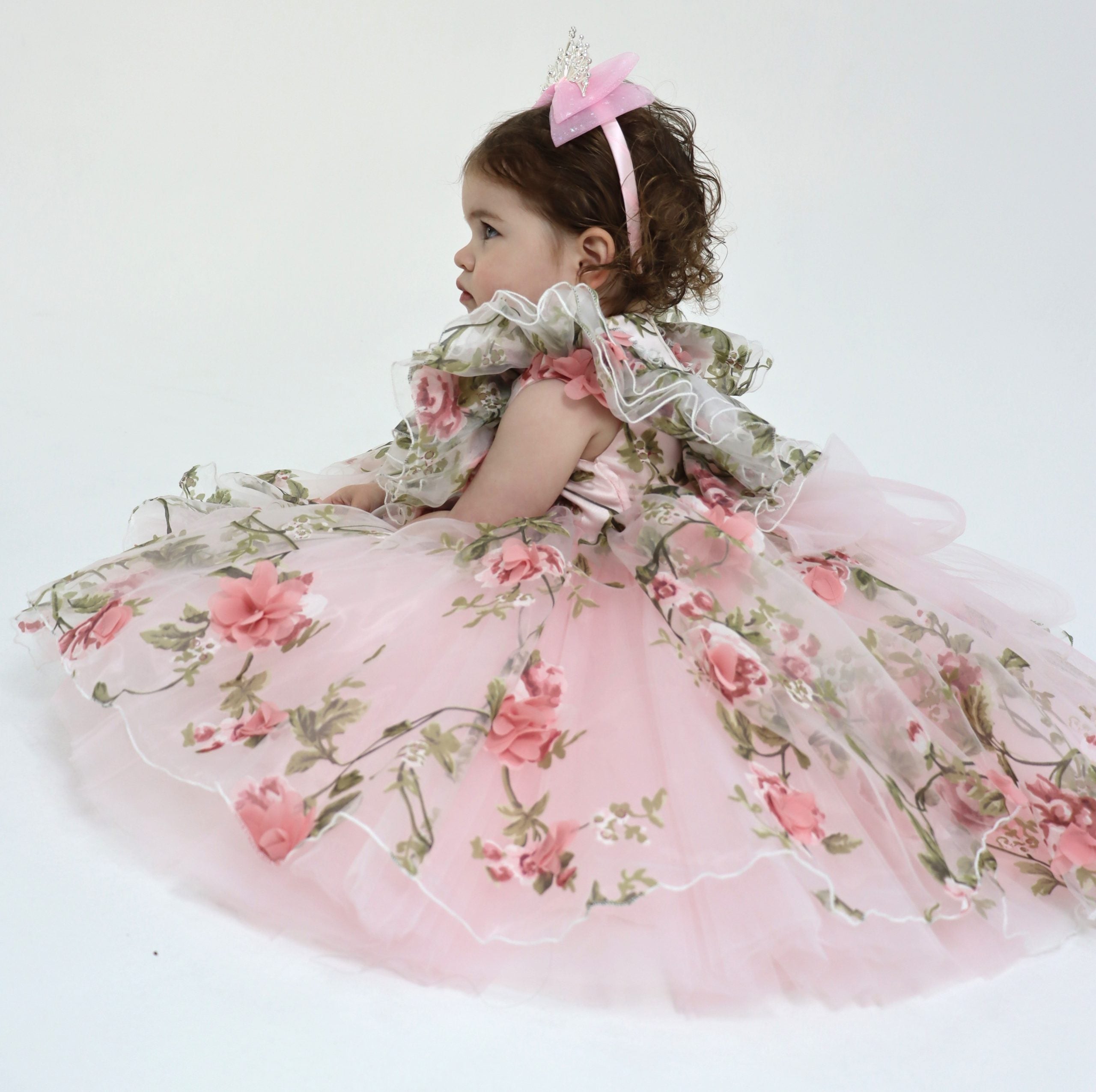 Girls Dress First Birthday - Pink with Floral Design
