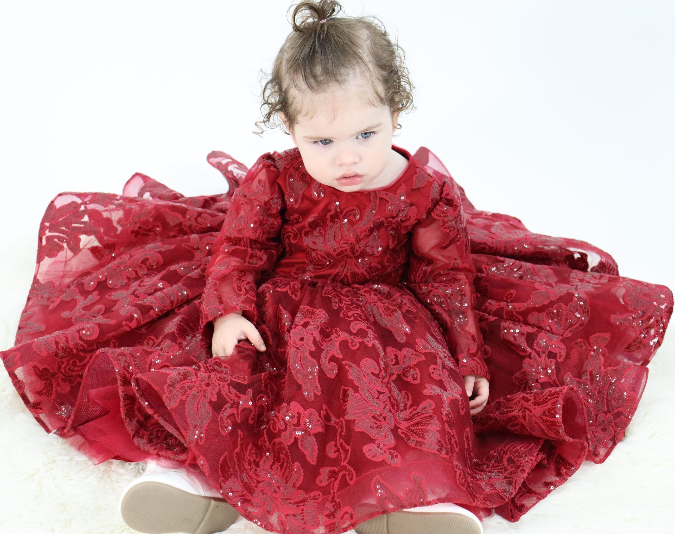 Girls Dress First Birthday - Maroon with Lace and Tulle