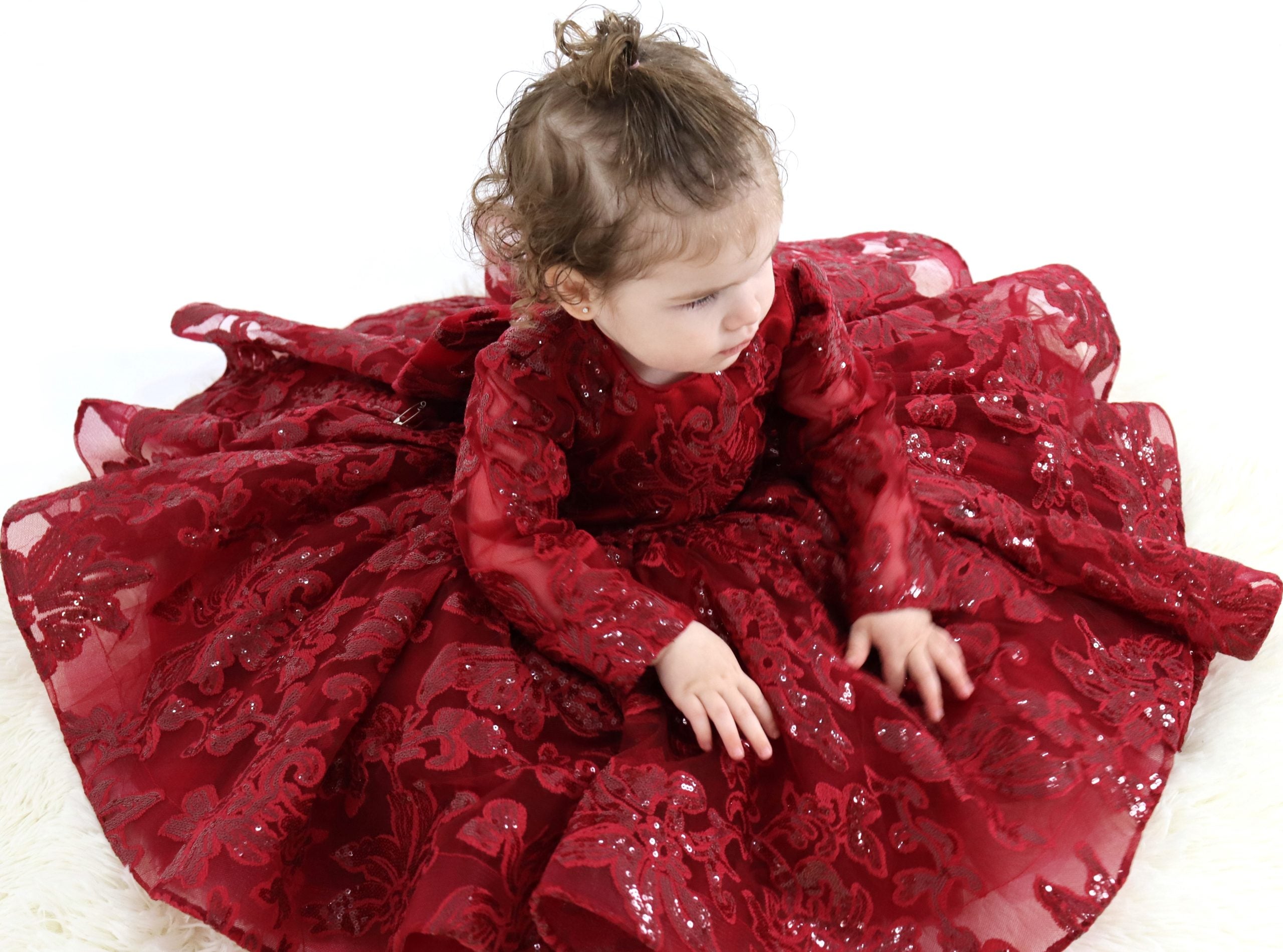 Girls Dress First Birthday - Maroon with Lace and Tulle