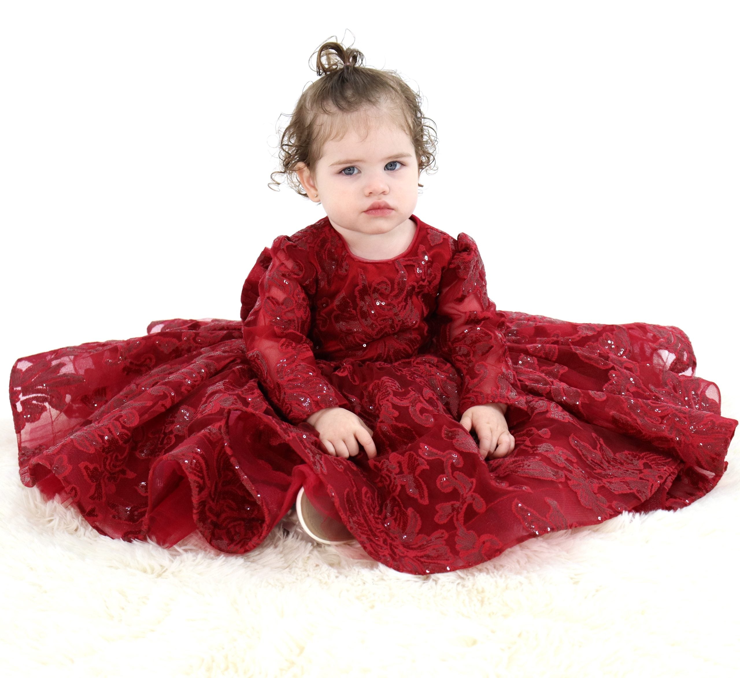 Girls Dress First Birthday - Maroon with Lace and Tulle