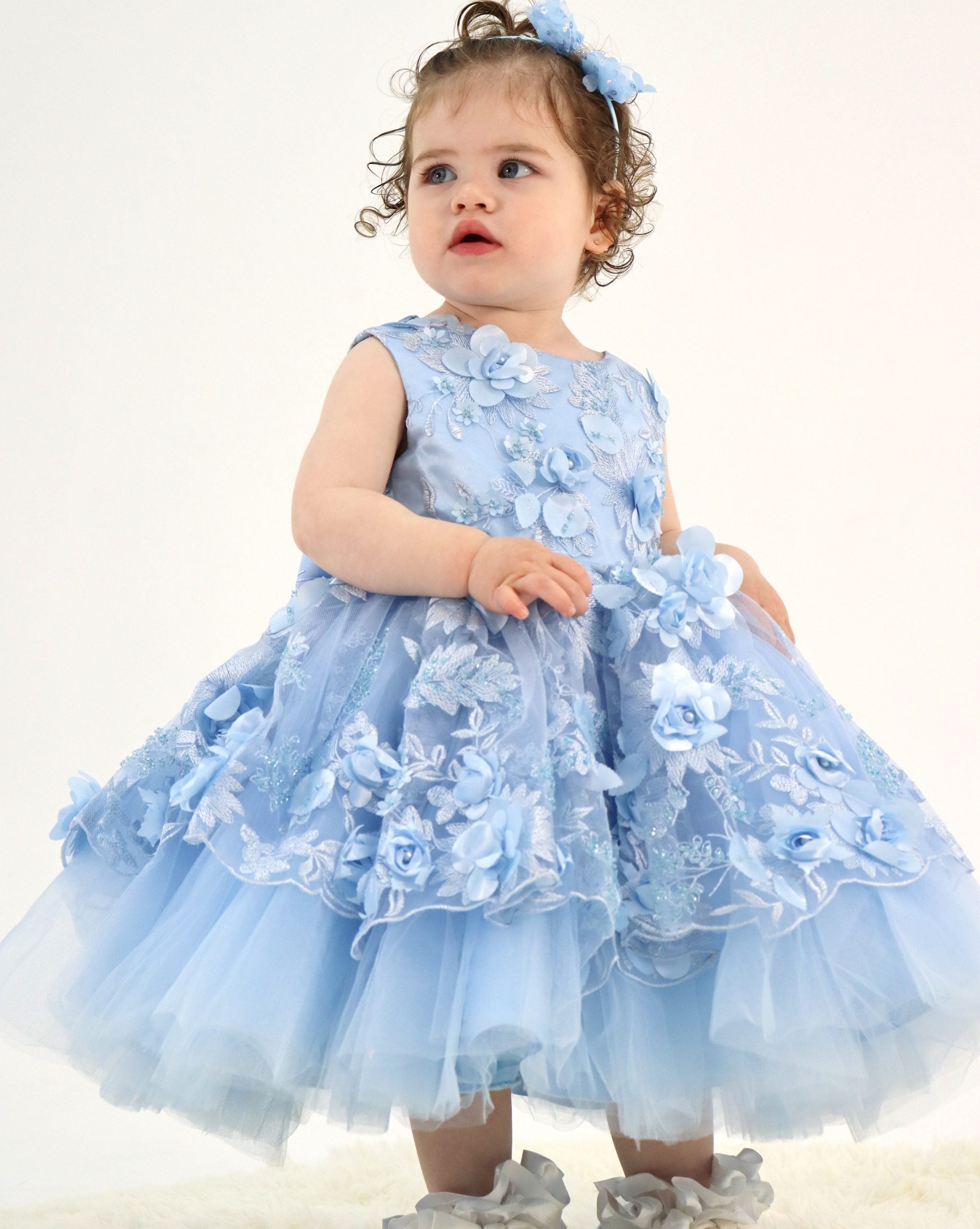 First Birthday Girls Dress - Light Blue Flared Design