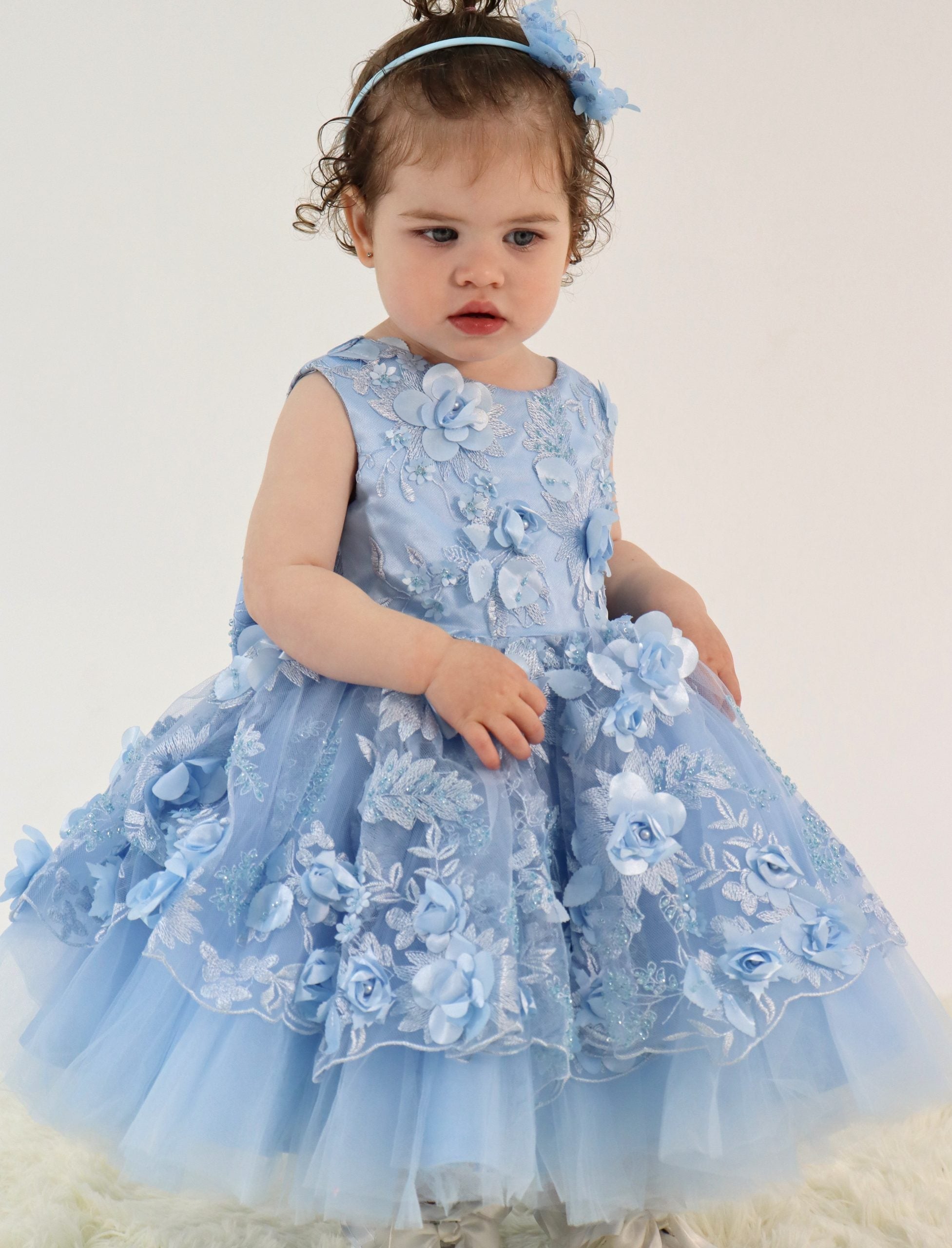 First Birthday Girls Dress - Light Blue Flared Design