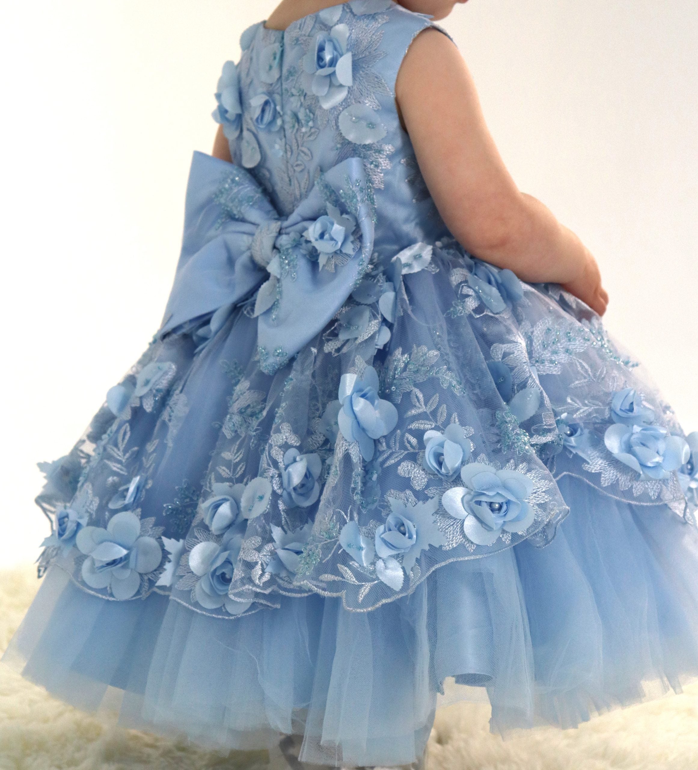 First Birthday Girls Dress - Light Blue Flared Design