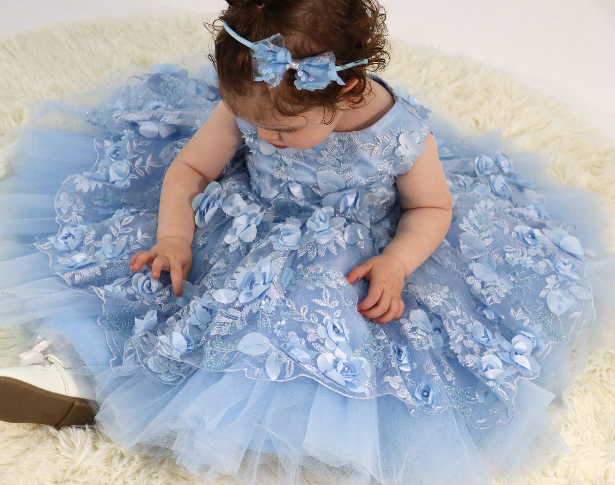 First Birthday Girls Dress - Light Blue Flared Design
