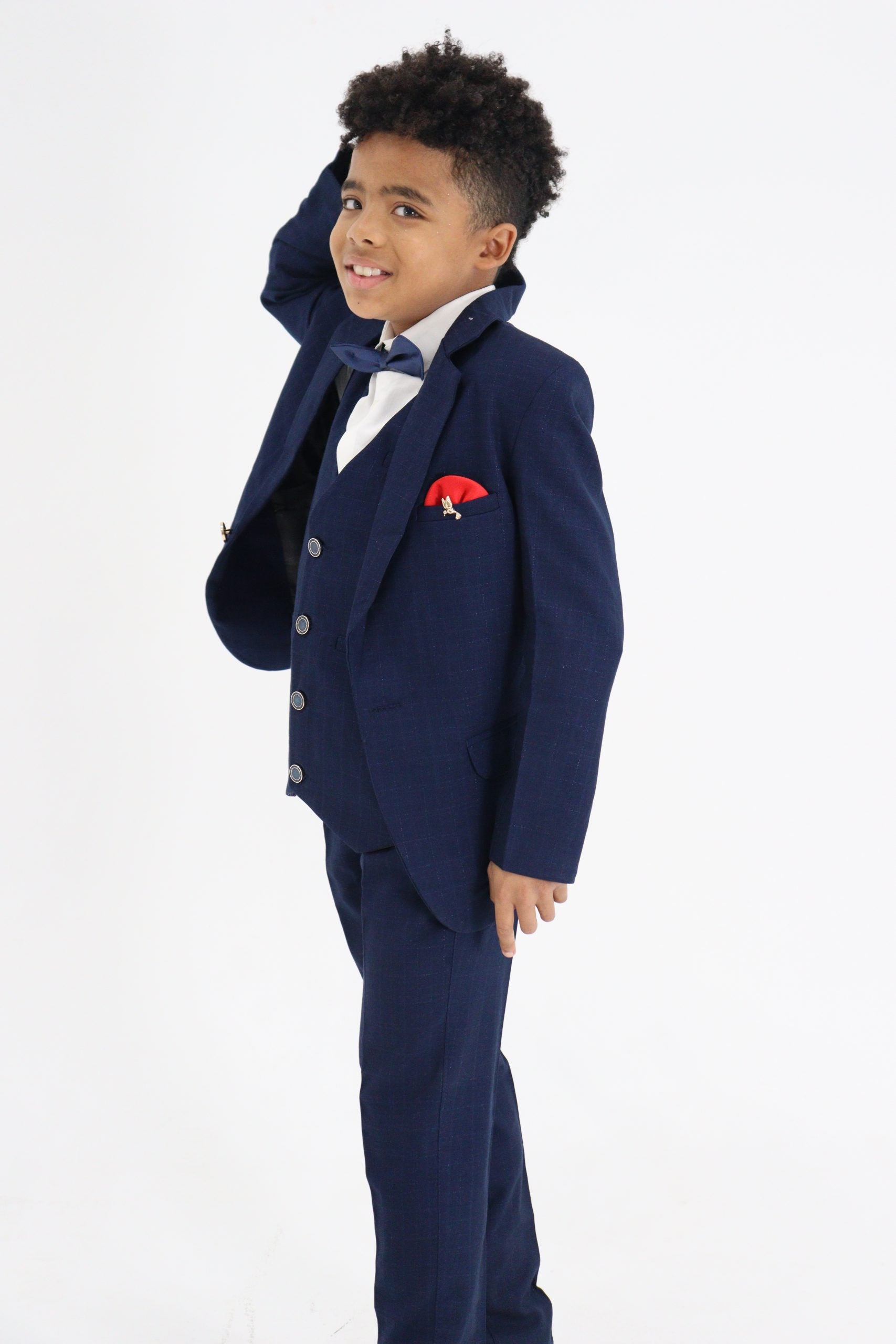 Boys Slim Fit Navy Suit 5Pc Set