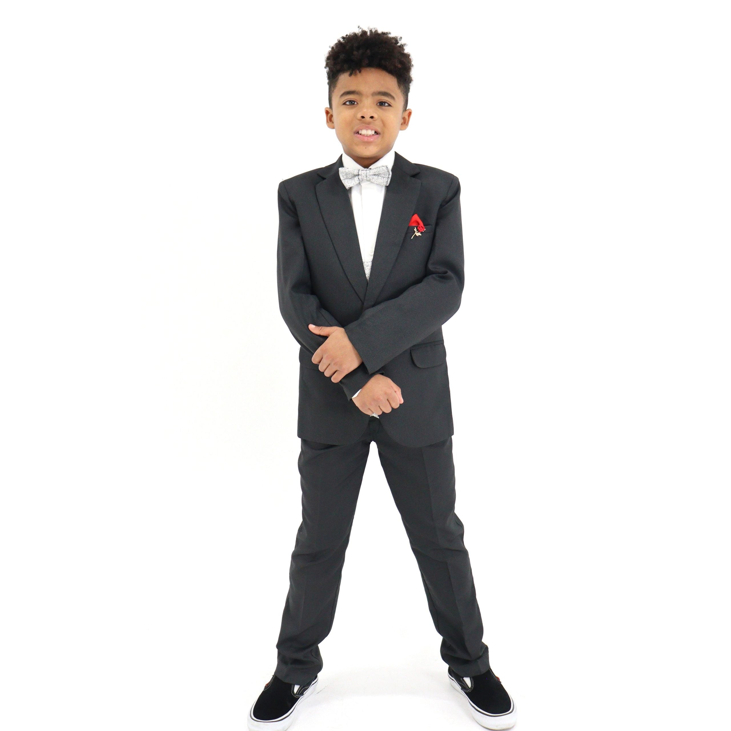 Boys Slim Fit Black Suit 5Pc Set