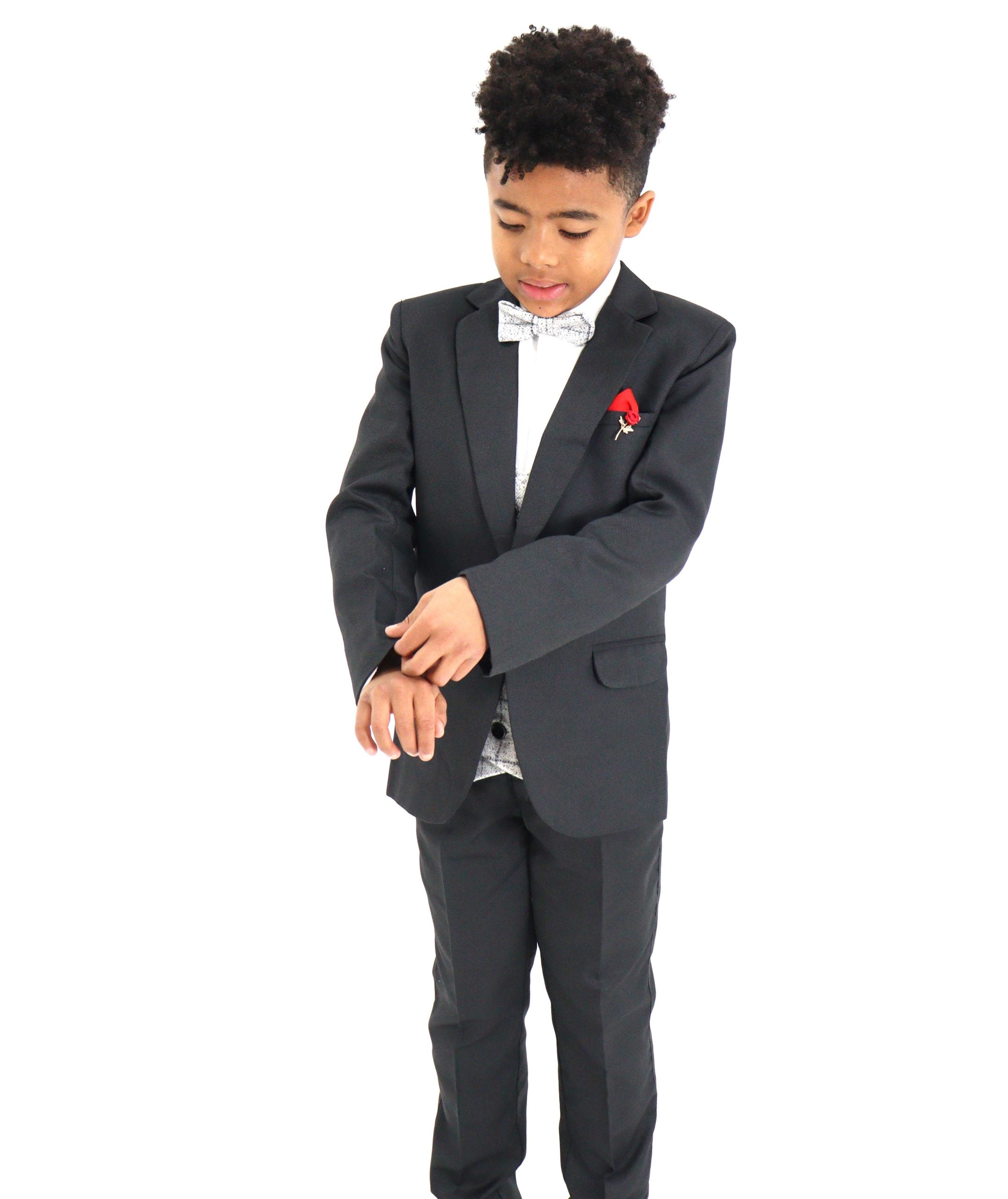 Boys Slim Fit Black Suit 5Pc Set