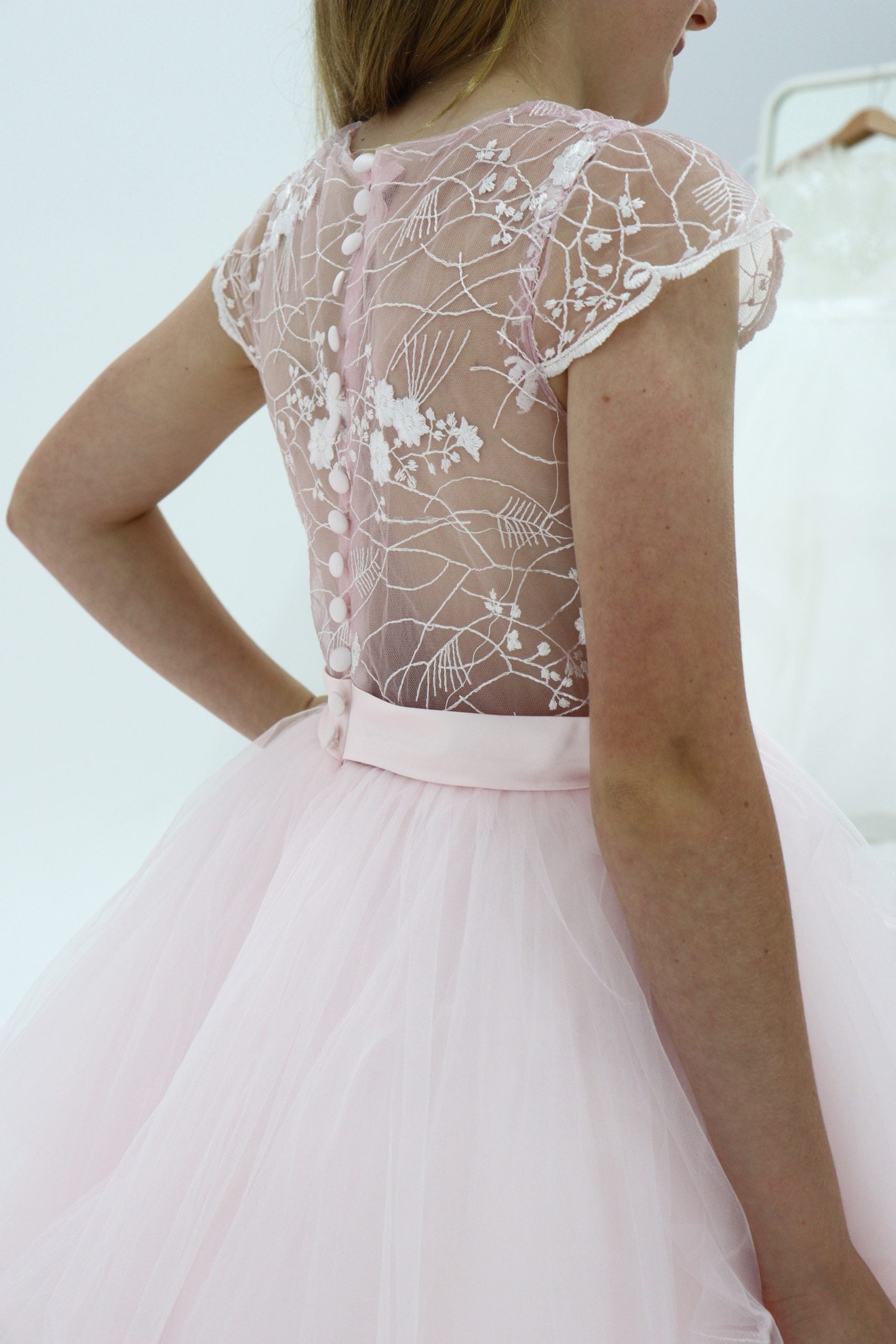 Luxury Handmade Lexi Pink Flower Girl Dress Cap Sleeves