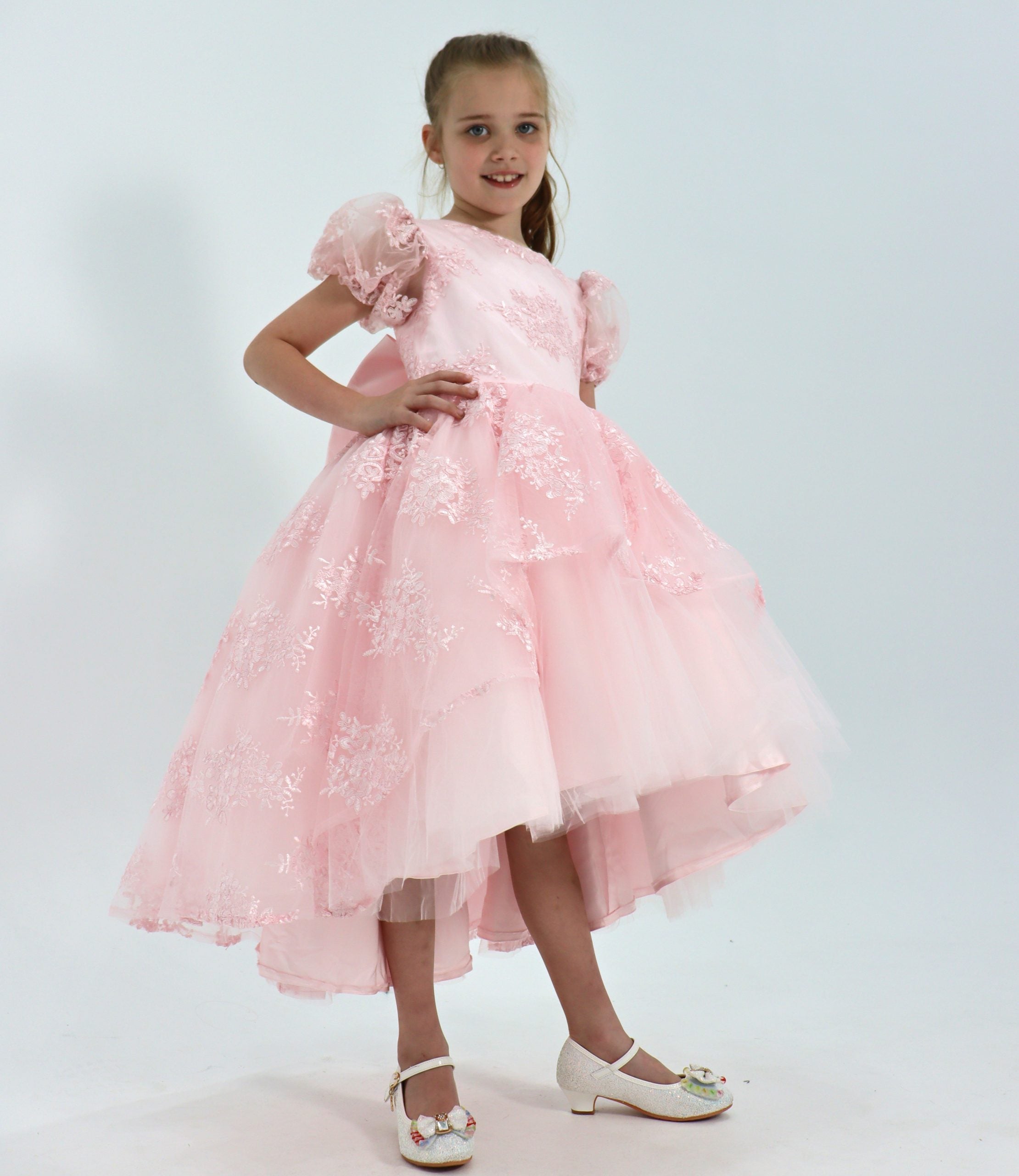 Luxury Handmade High Low Pink Dress