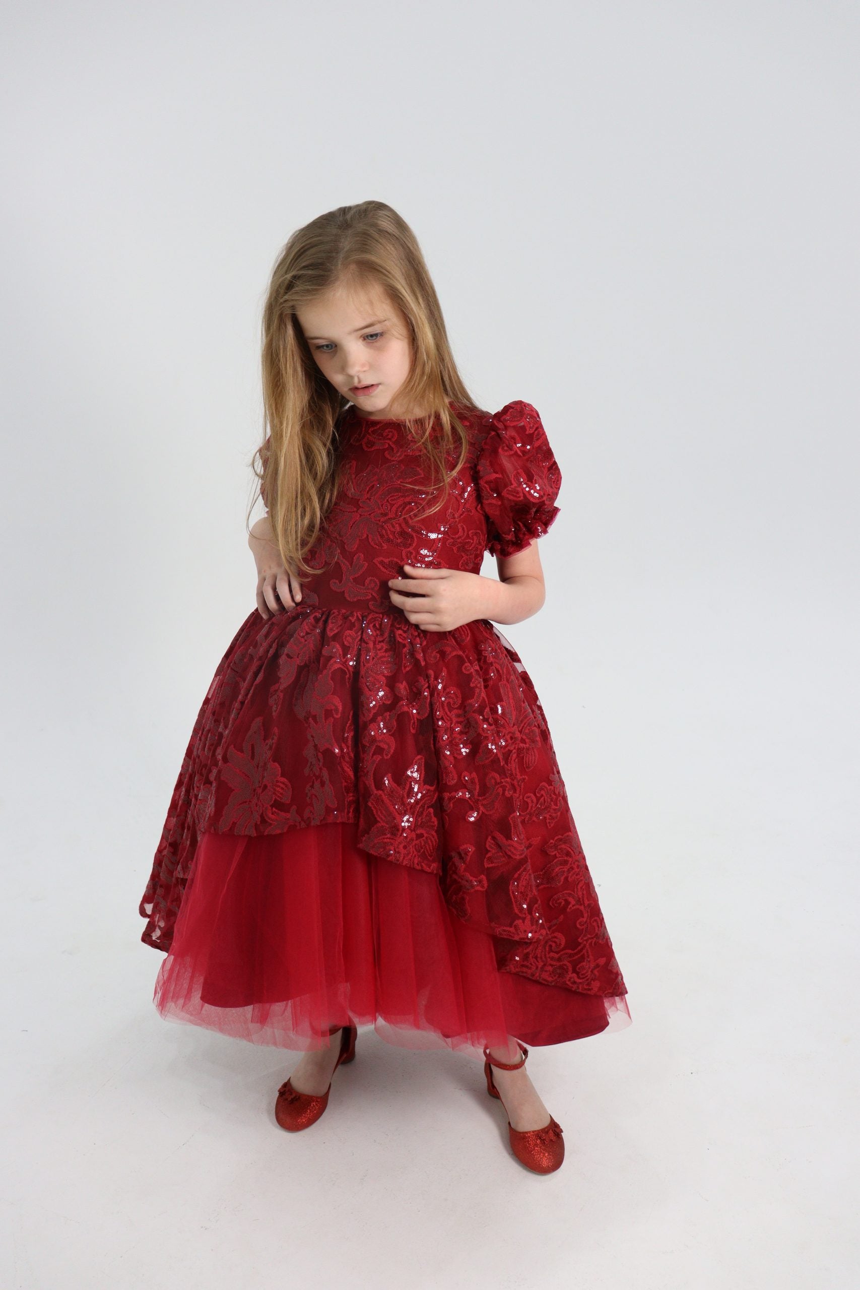 Luxury Handmade High Low Maroon Dress
