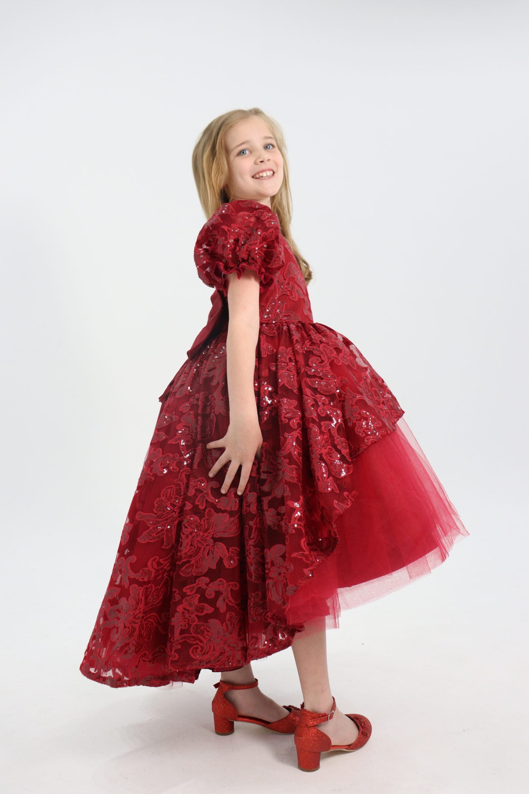 Luxury Handmade High Low Maroon Dress
