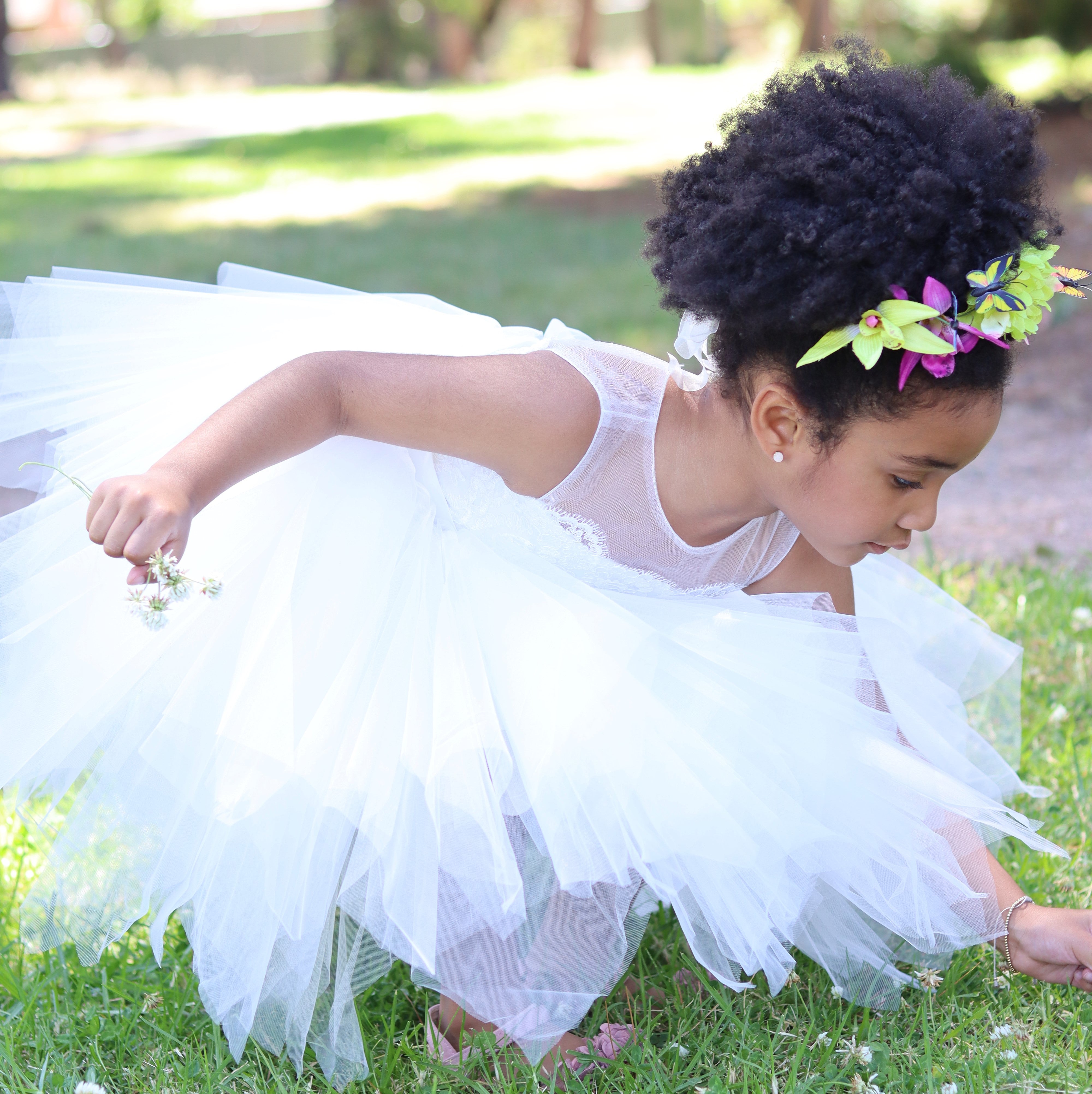 Ivory Lace Tulle Flower Girl Puffy Dress