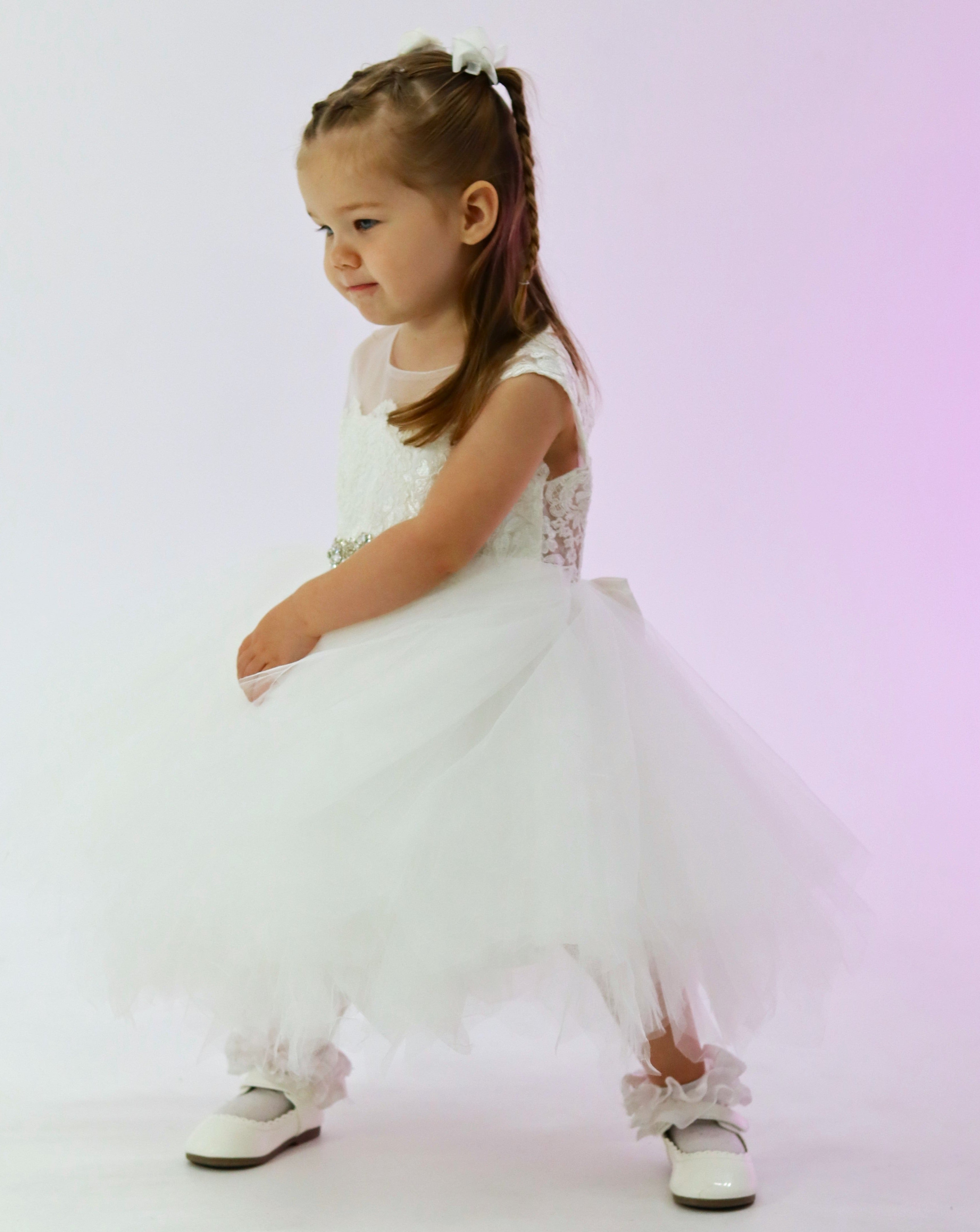 Lace Tulle Flower Girl Dress- Keyhole Backless