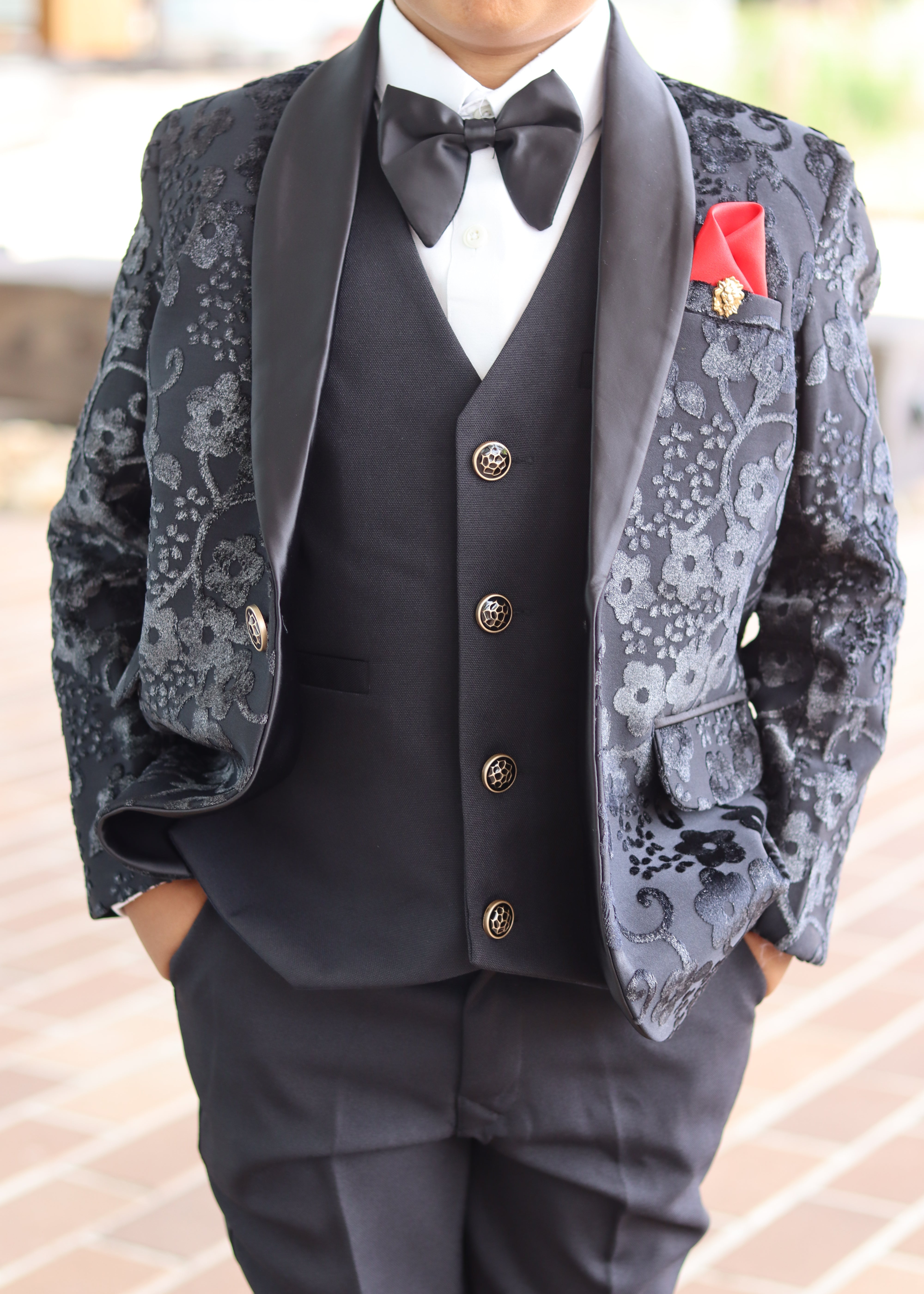Boys Black Tuxedo Luxury Suit - Velvet Suit