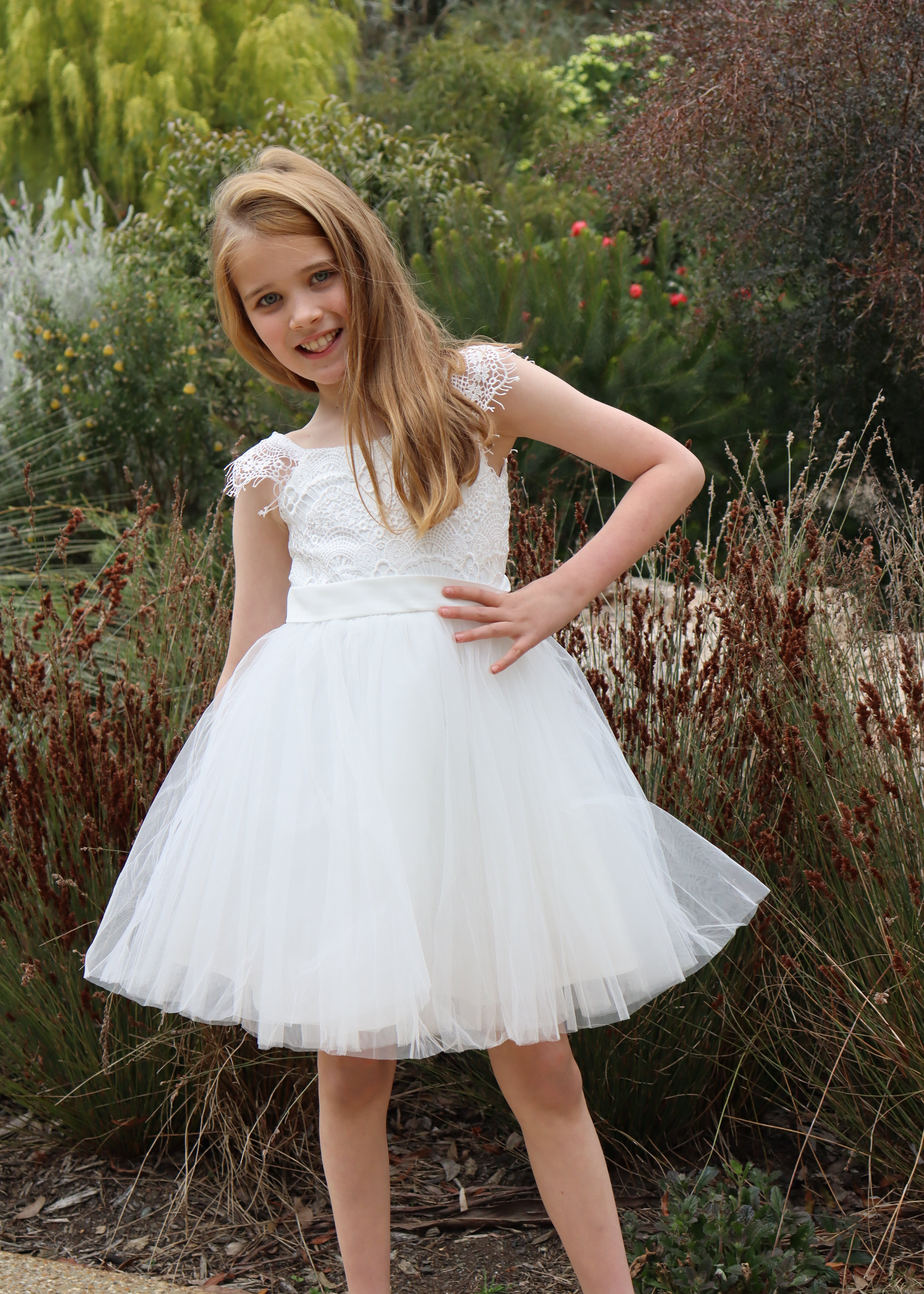 Ivory Lace Tulle TUTU Flower Girl Short Dress