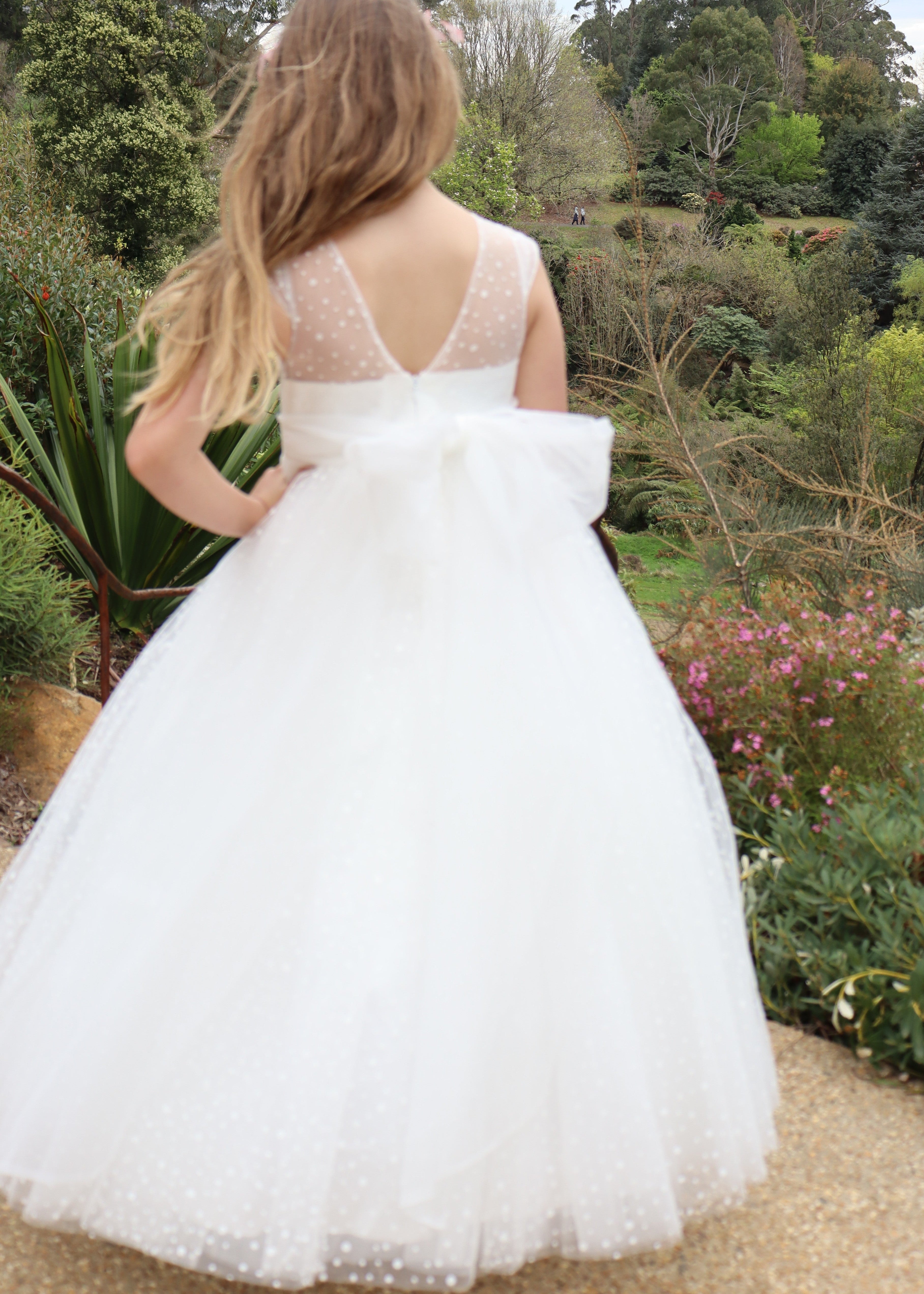 Glittery Polka Dot Flower Girl Dress - Cap Sleeves