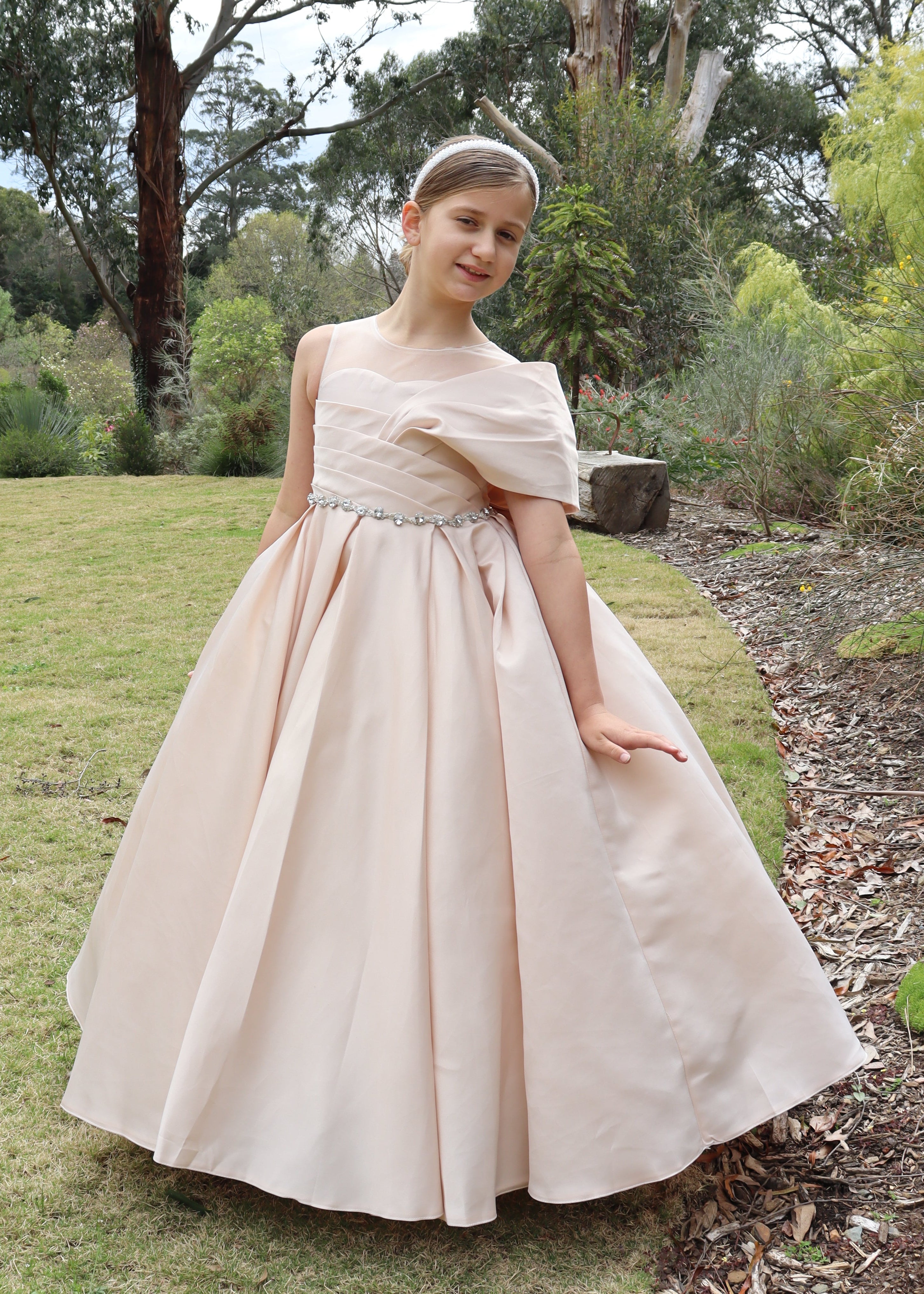 Girls Flower Girl Dress - Beige Gown