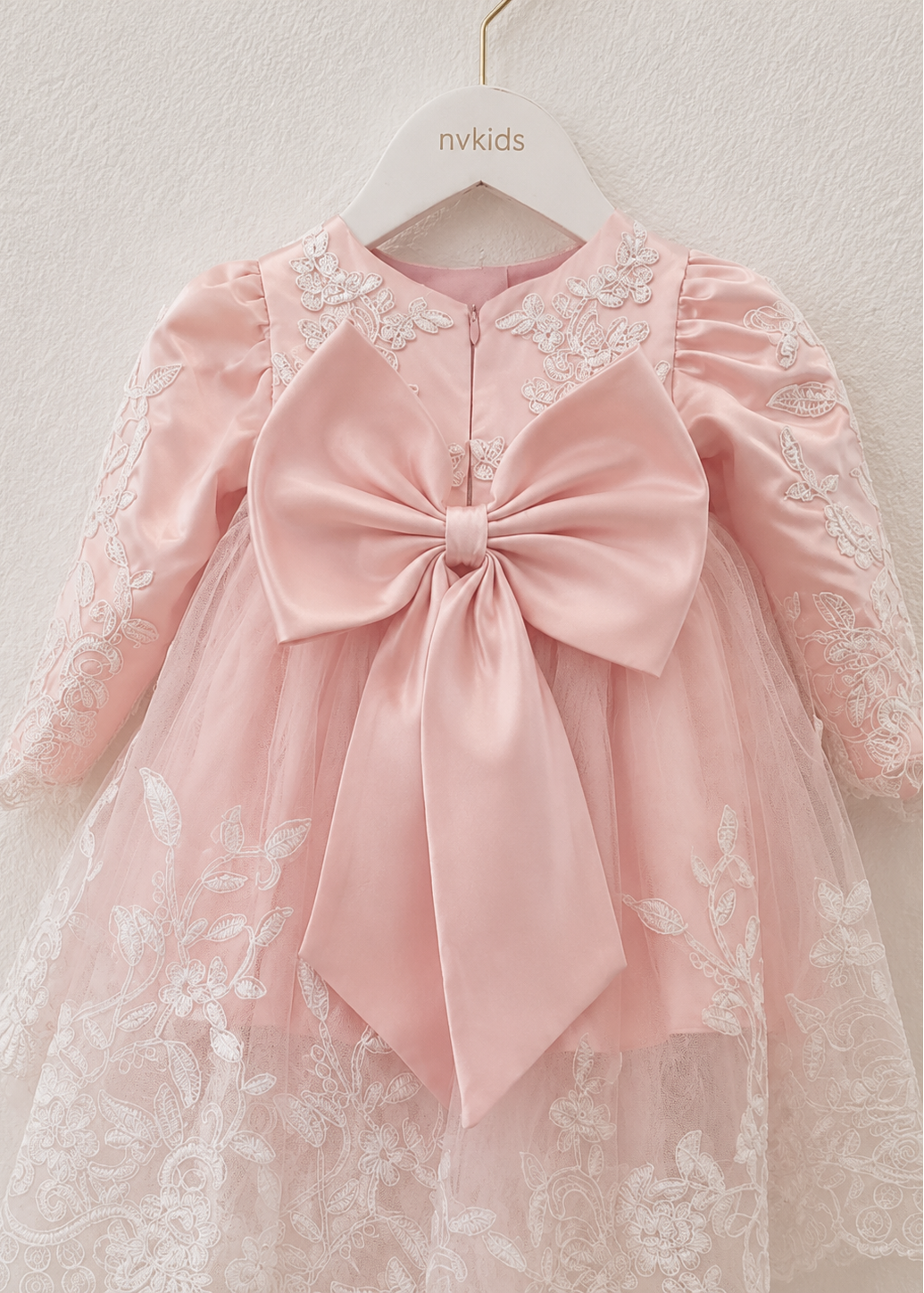 Baby Girl Full Sleeve Pink Dress With Sweep Train
