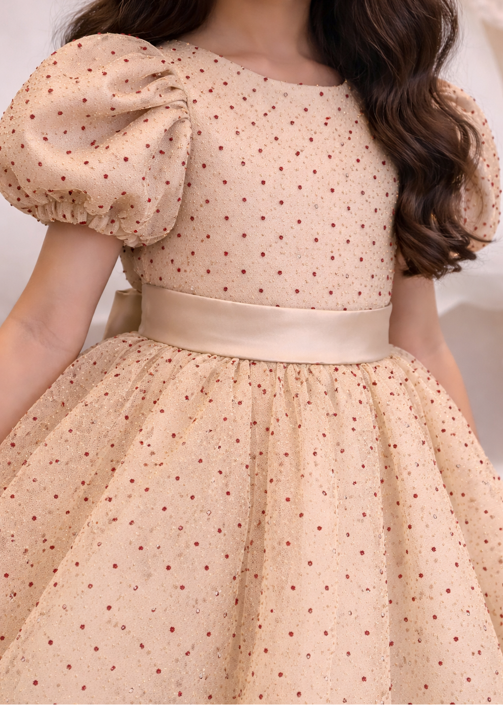 Girls Polka Dot Sparkling Dress - Gold Dress