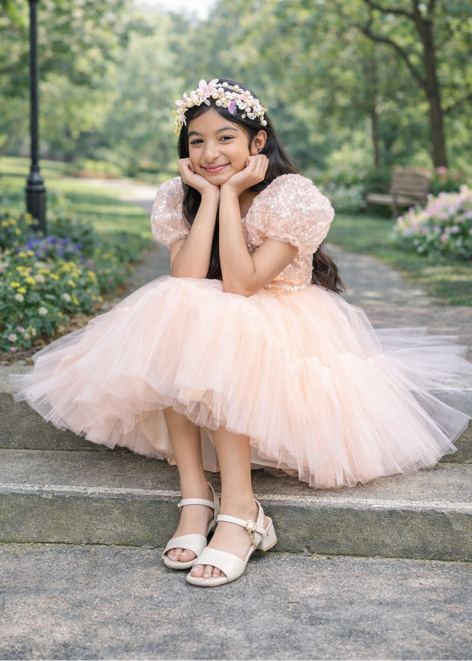 Puffy Sleeves Flower Girl Dress - Short Dress