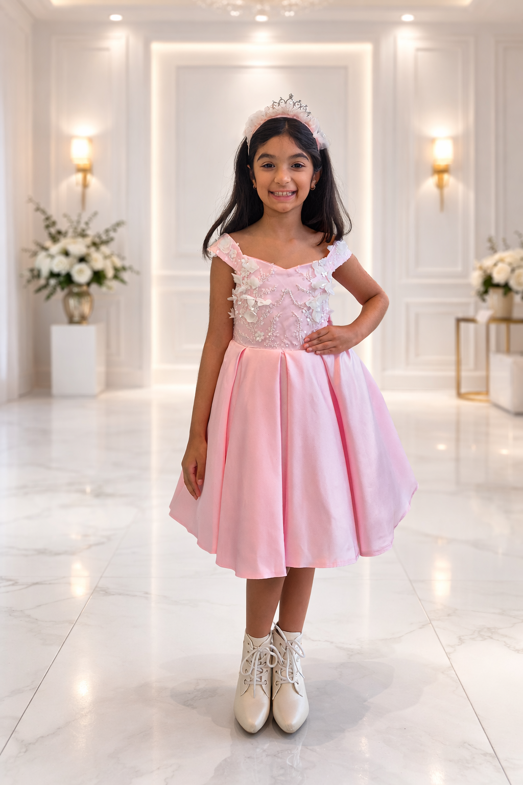 Little Girl Dress Beaded Bodice - Blue/Pink/Lilac