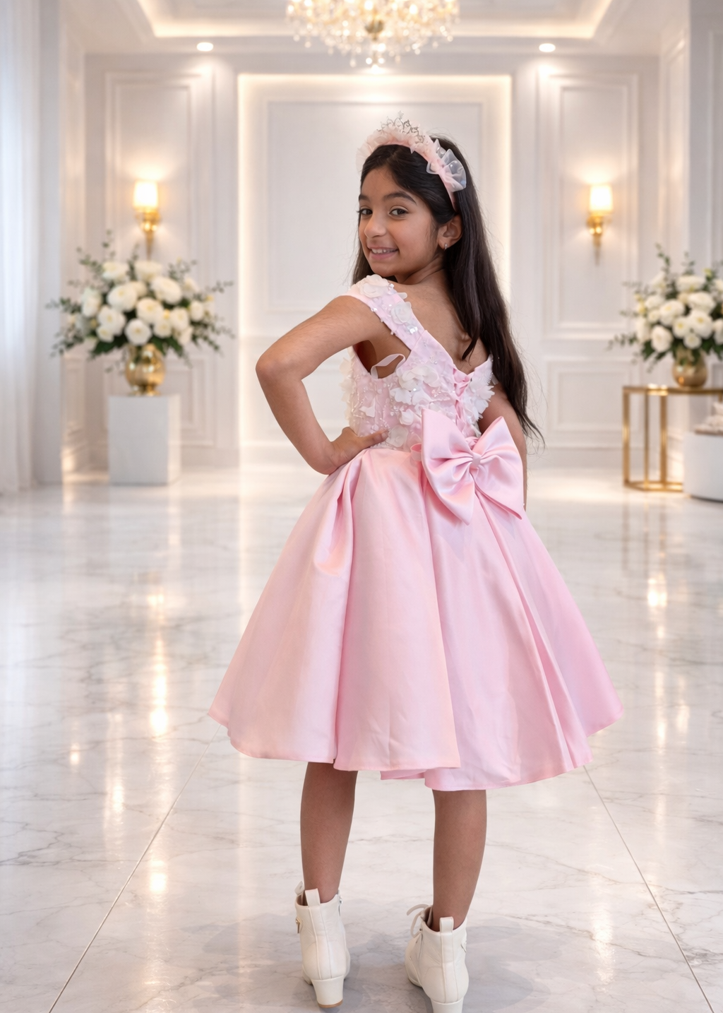 Little Girl Dress Beaded Bodice - Blue/Pink/Lilac