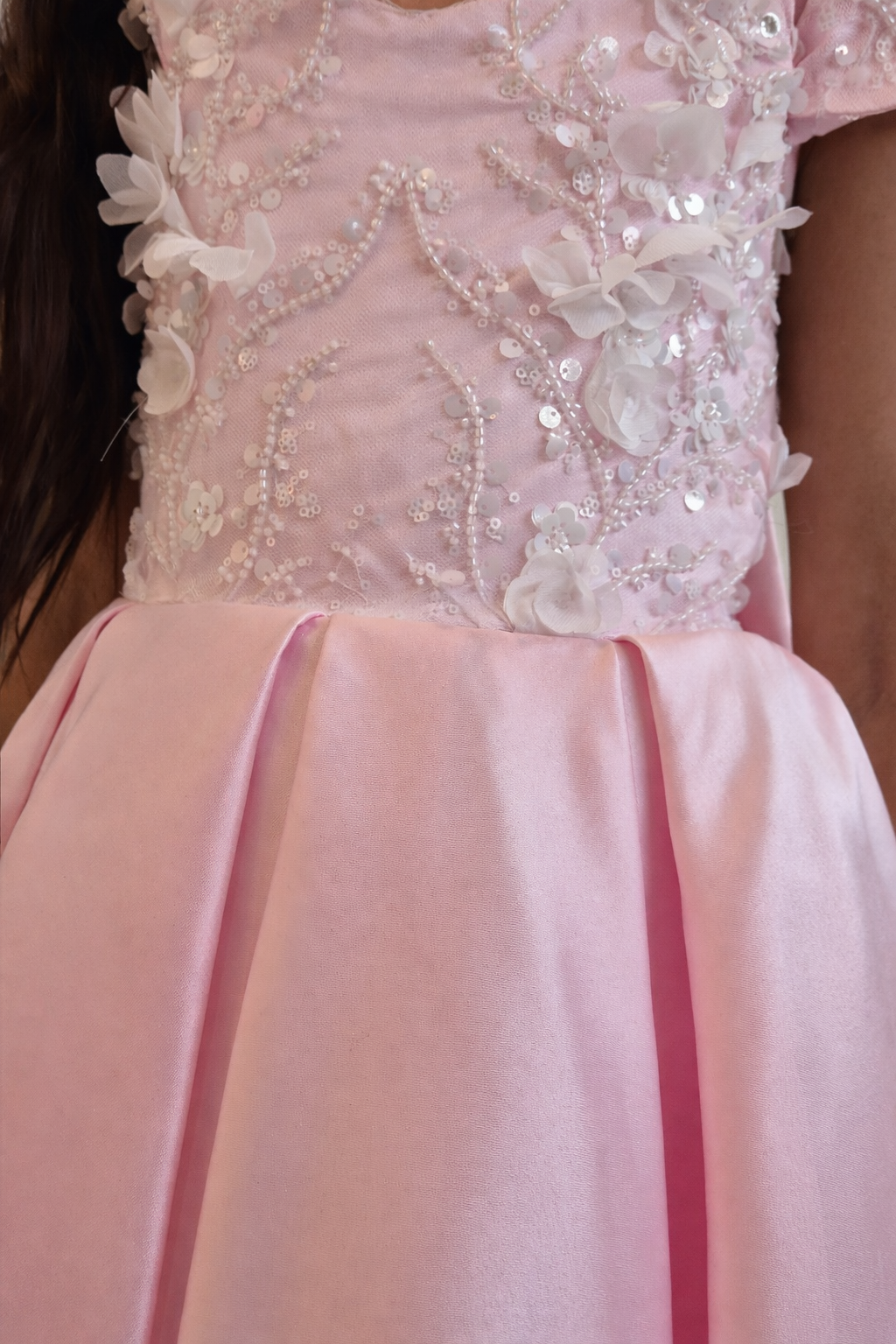 Little Girl Dress Beaded Bodice - Blue/Pink/Lilac