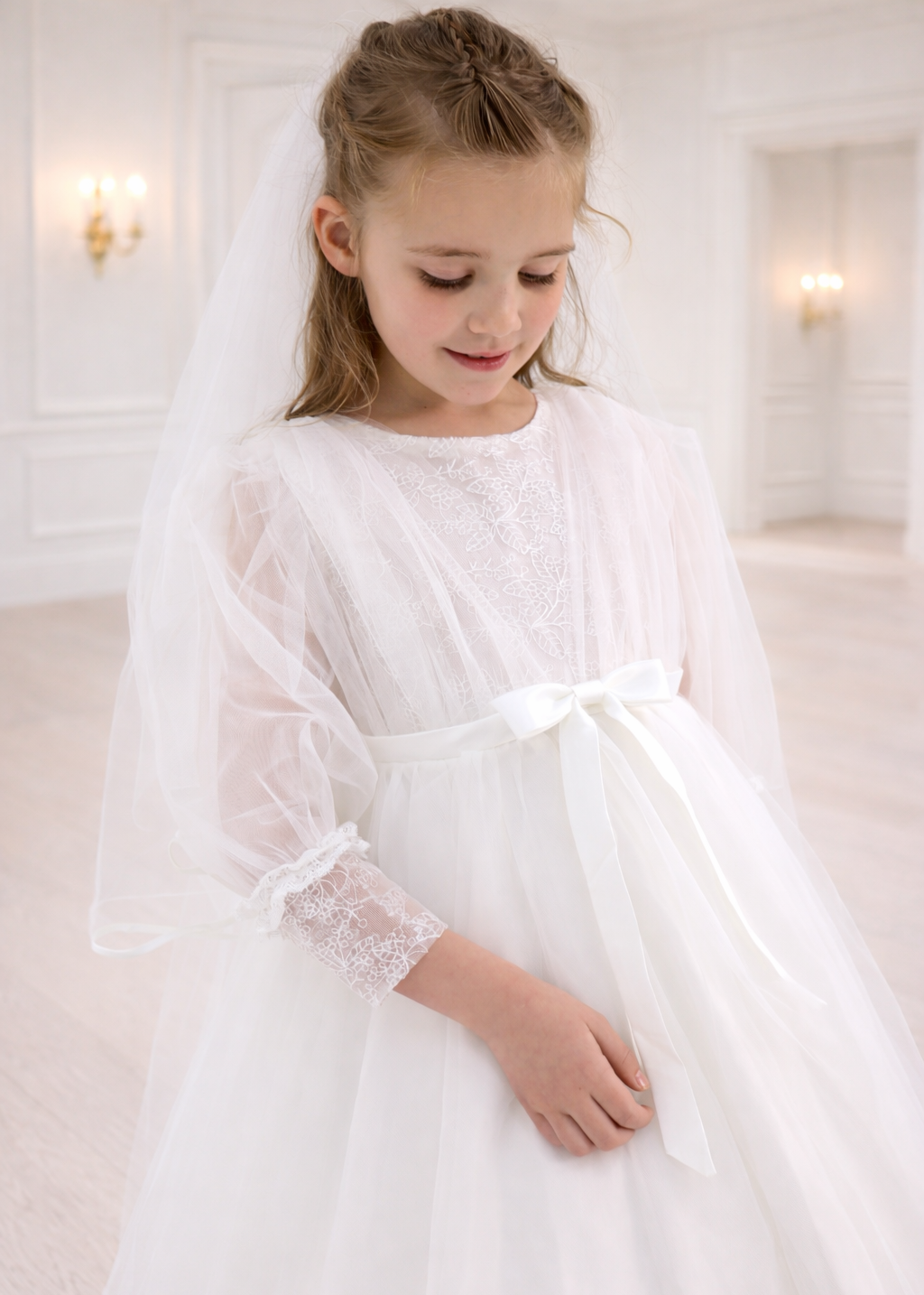Holy Communion Dress With Train - Full Sleeve