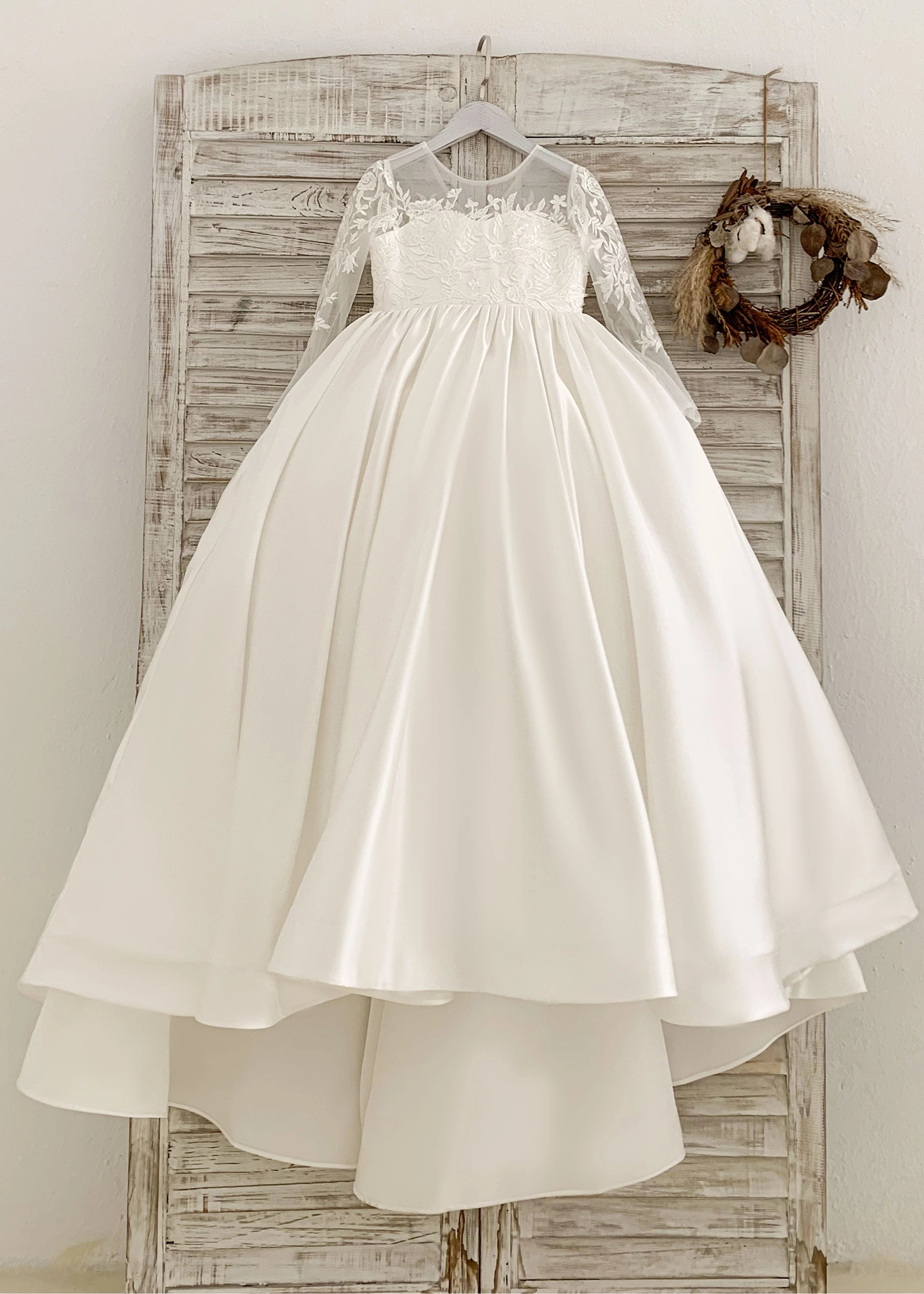Ivory Satin Gown With Train