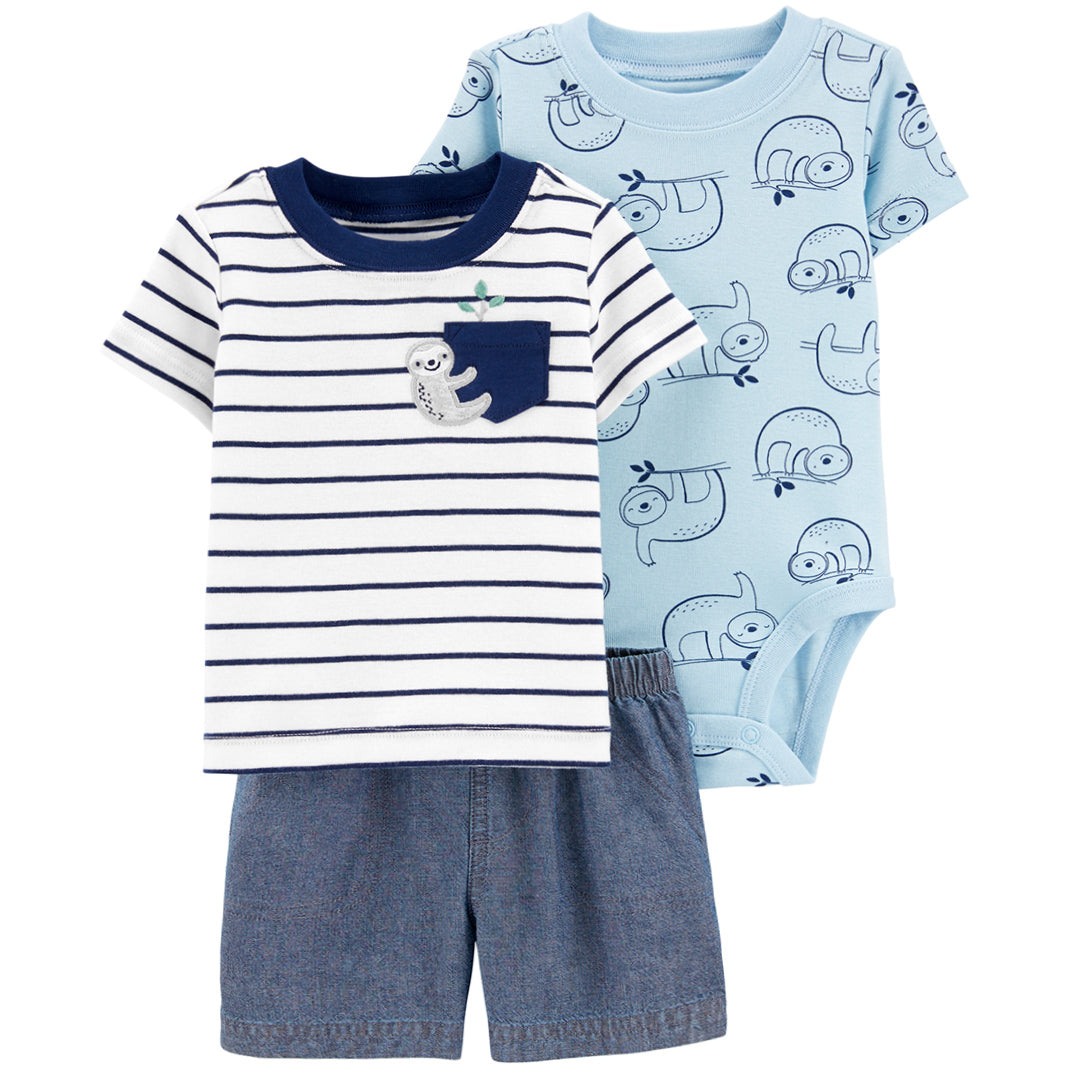 Boys Polo Tee Shorts 3piece Set 100% Cotton - Blue