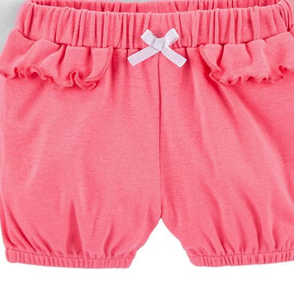 High Quality 100% Cotton Girls Beautiful 3 piece Shorts Set - White and Pink