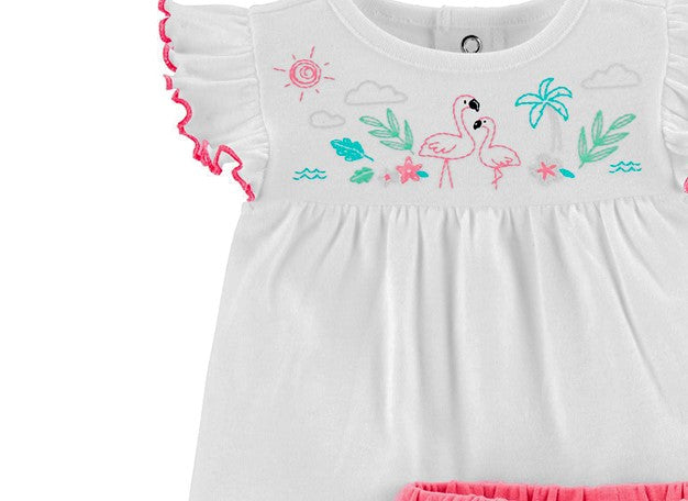 High Quality 100% Cotton Girls Beautiful 3 piece Shorts Set - White and Pink