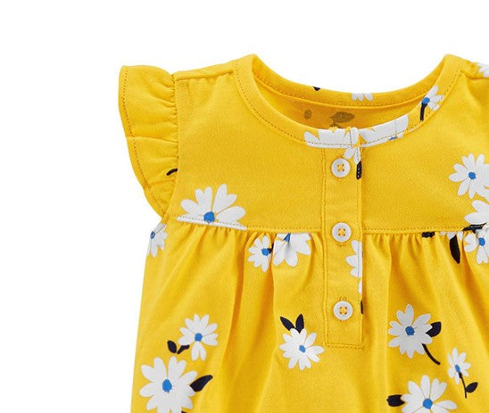High Quality 100% Cotton Girls Beautiful 3pcs Shorts Set - Yellow and Blue