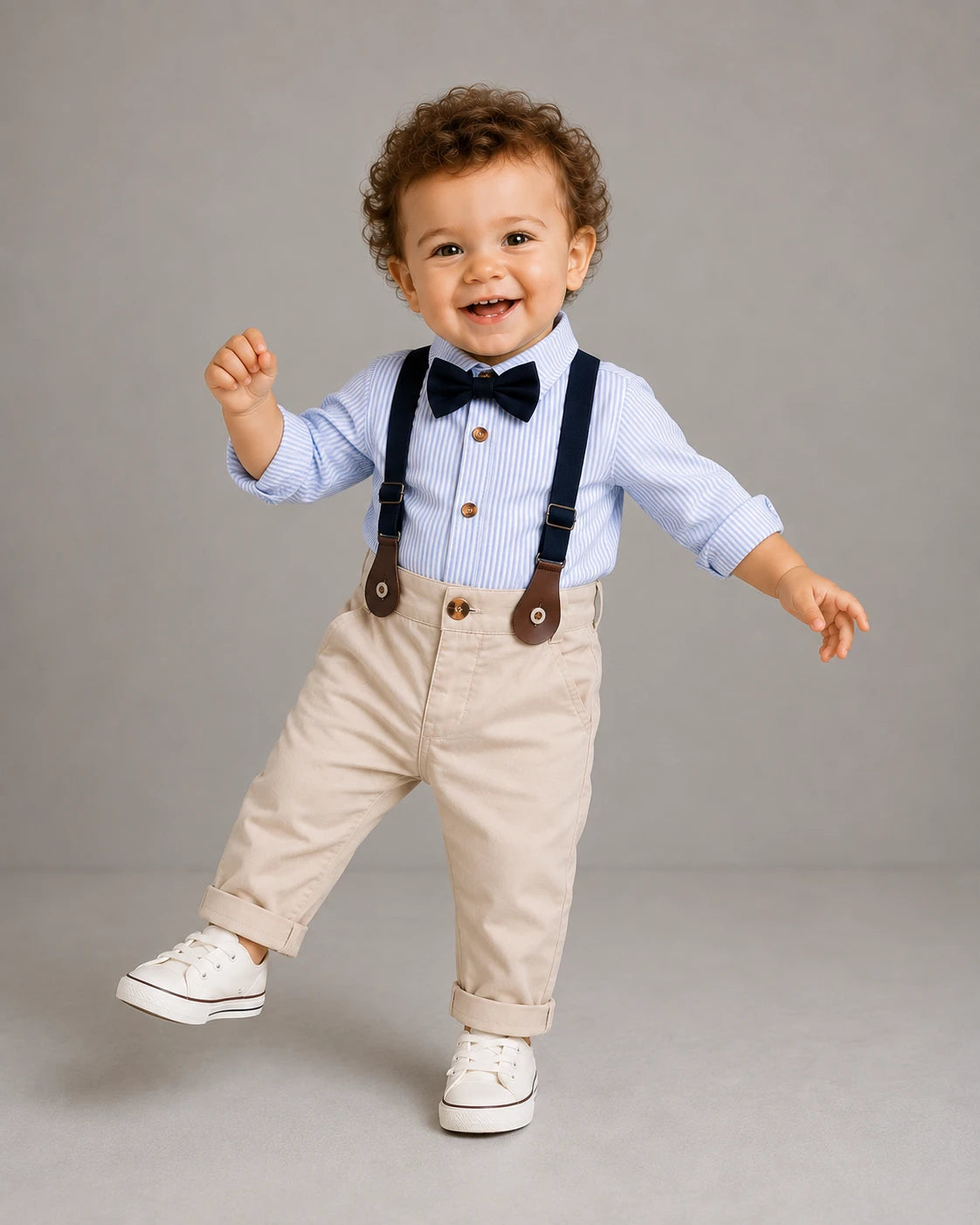 Little Boys Blue Shirt Beige Pants Set